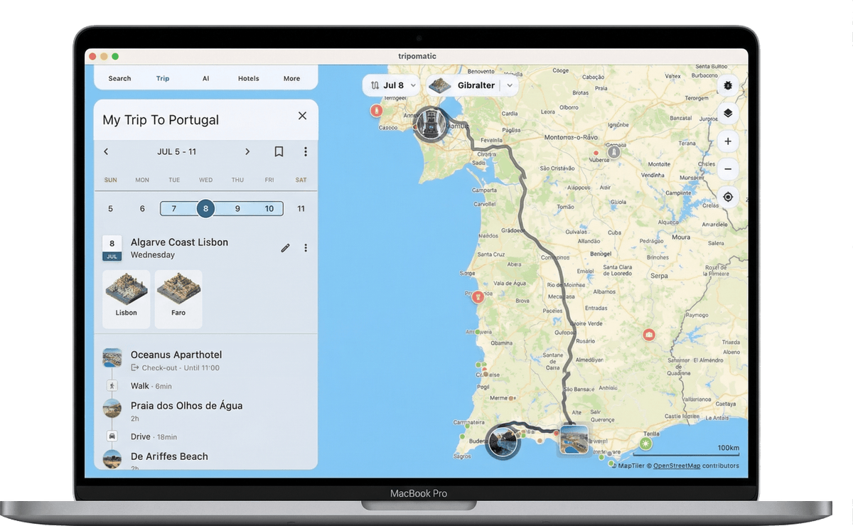 Tripomatic trip planner on laptop