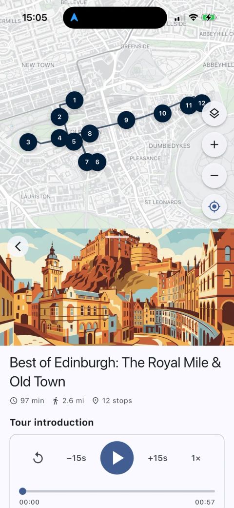 Prohlídka Edinburghu a její očíslované zastávky