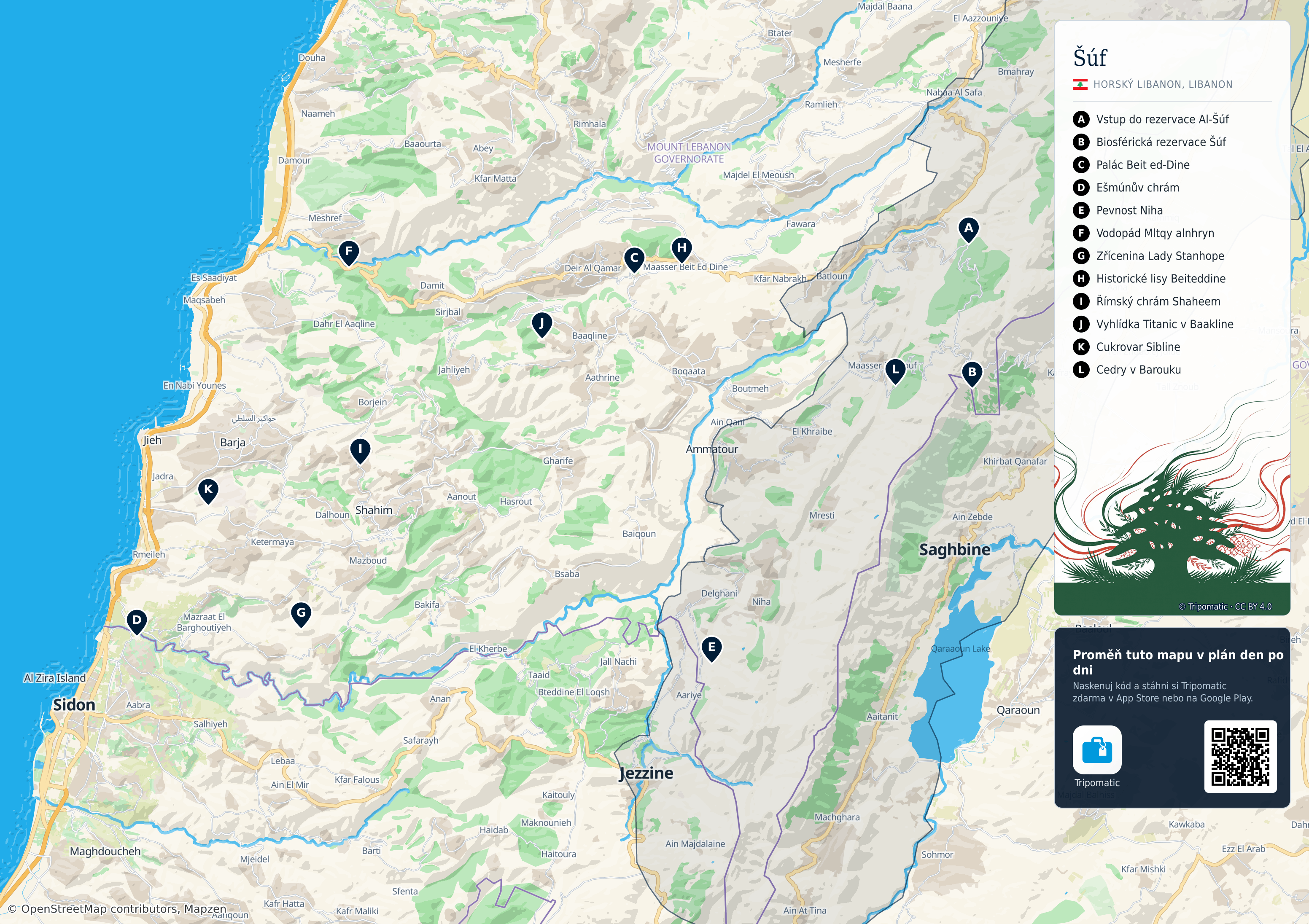 Šúf – turistická mapa k vytisknutí s očíslovanými hlavními památkami