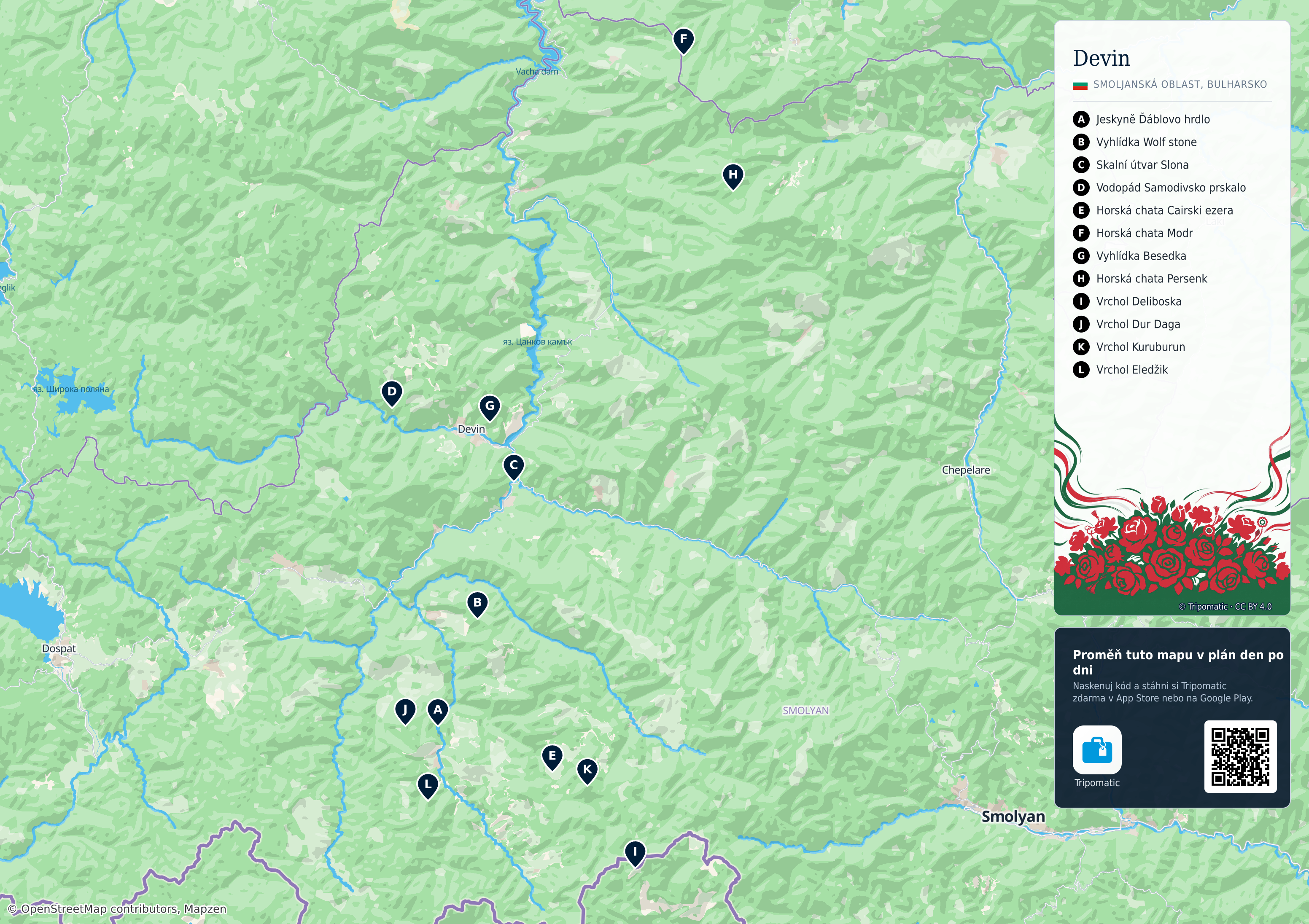 Devin – turistická mapa k vytisknutí s očíslovanými hlavními památkami