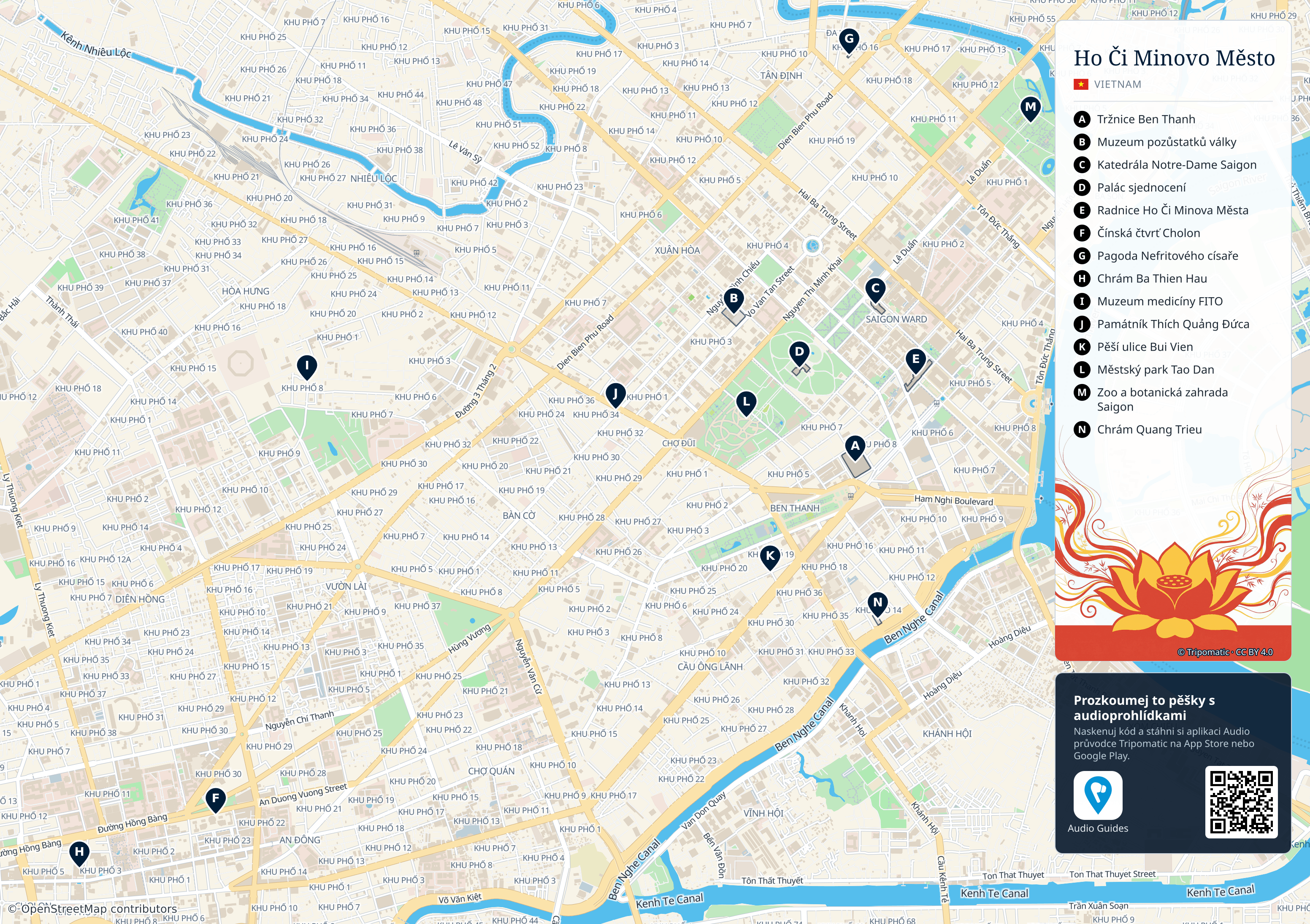 Ho Či Minovo Město – turistická mapa k vytisknutí s očíslovanými hlavními památkami