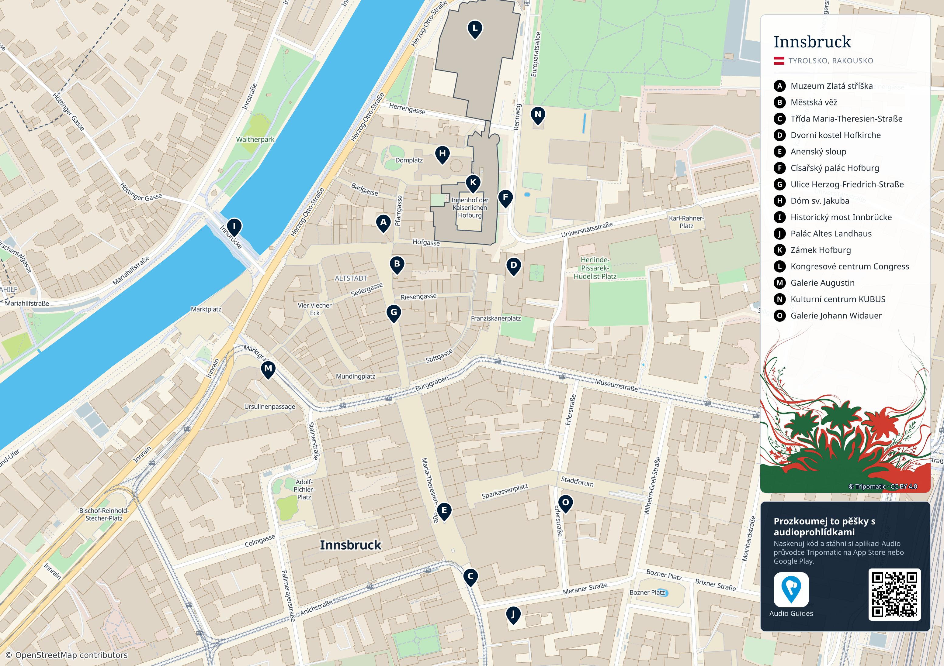Innsbruck – turistická mapa k vytisknutí s očíslovanými hlavními památkami