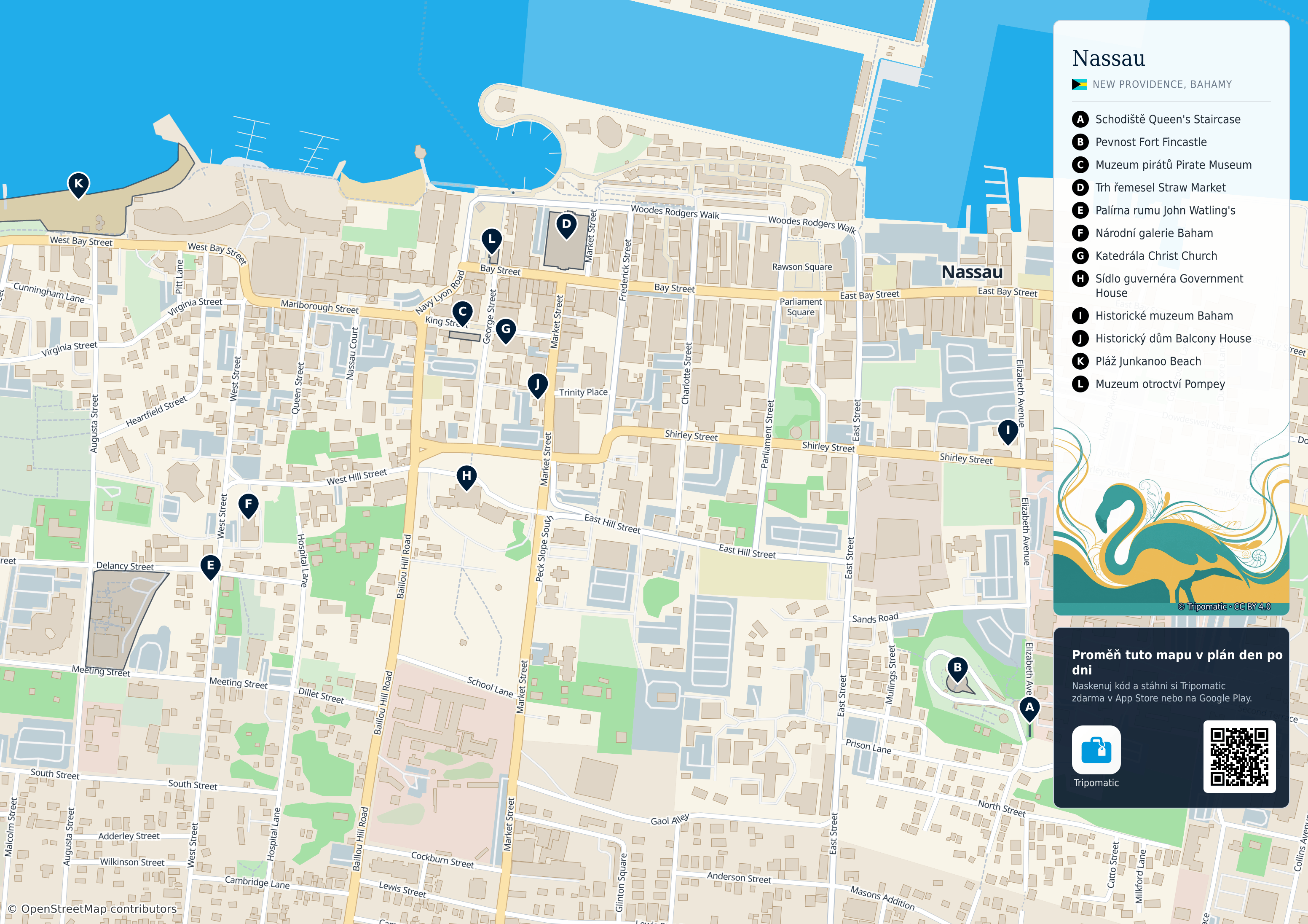 Nassau – turistická mapa k vytisknutí s očíslovanými hlavními památkami
