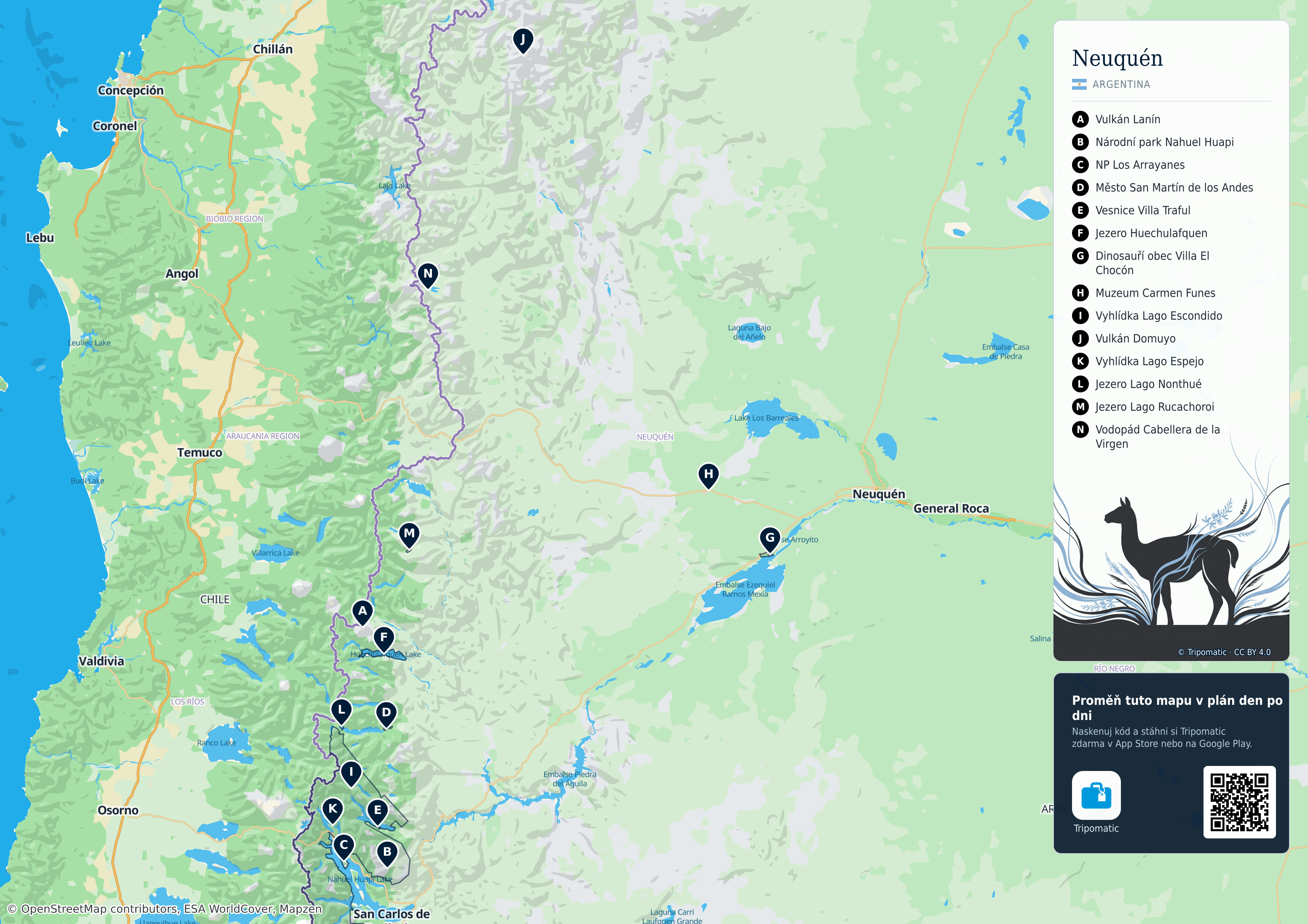 Neuquén – turistická mapa k vytisknutí s očíslovanými hlavními památkami