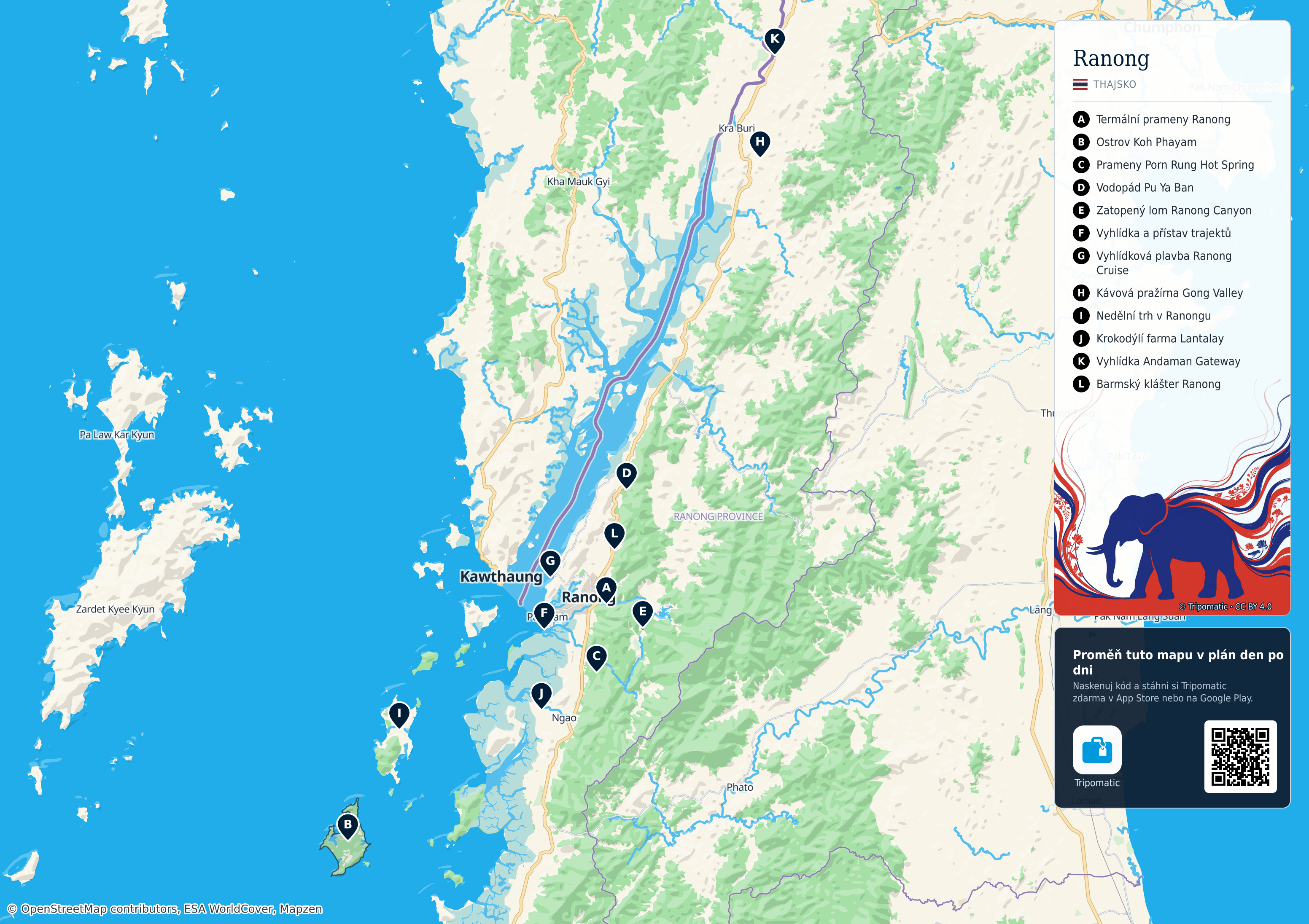 Ranonk – turistická mapa k vytisknutí s očíslovanými hlavními památkami