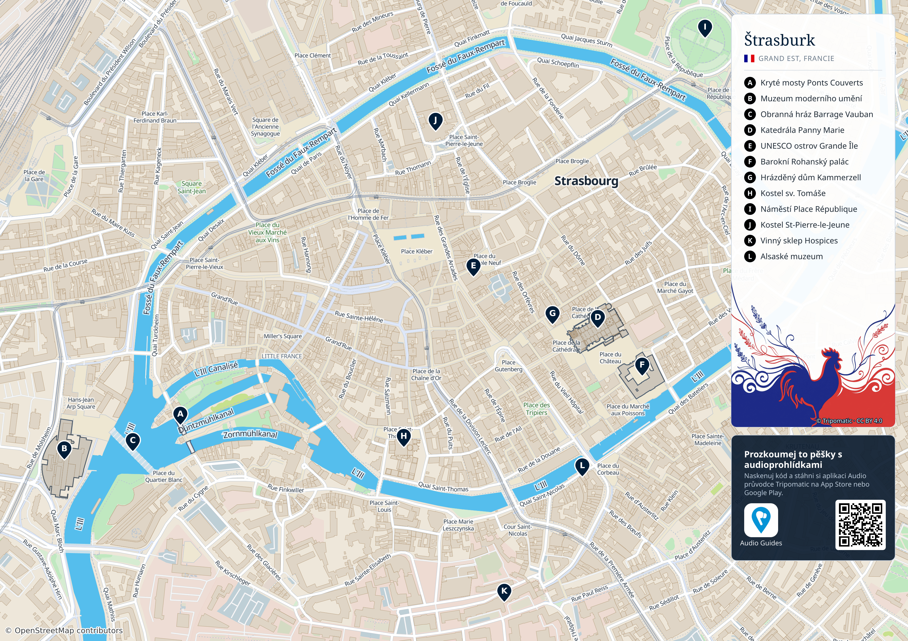 Štrasburk – turistická mapa k vytisknutí s očíslovanými hlavními památkami