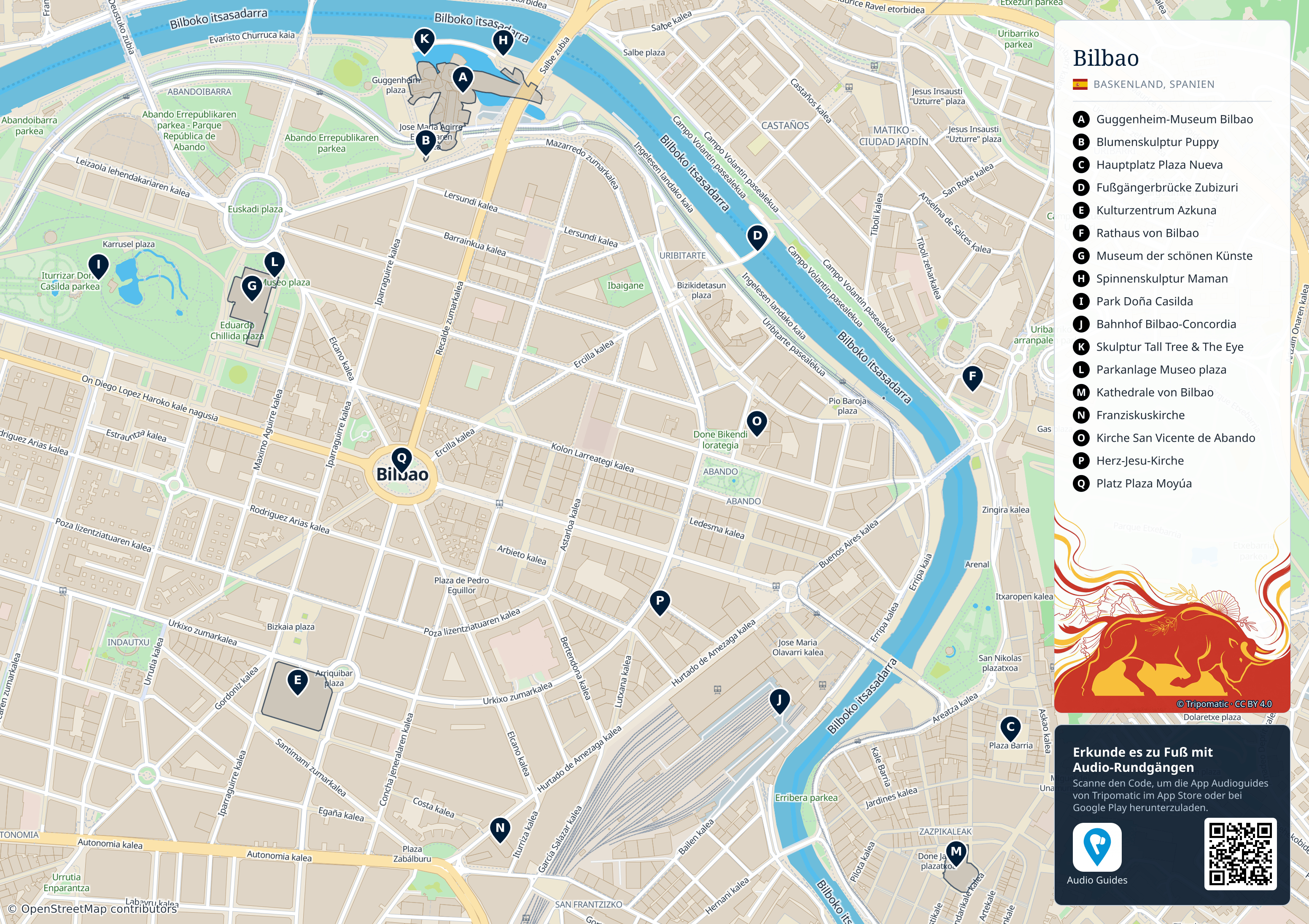Bilbao – Touristenkarte zum Ausdrucken mit nummerierten Sehenswürdigkeiten