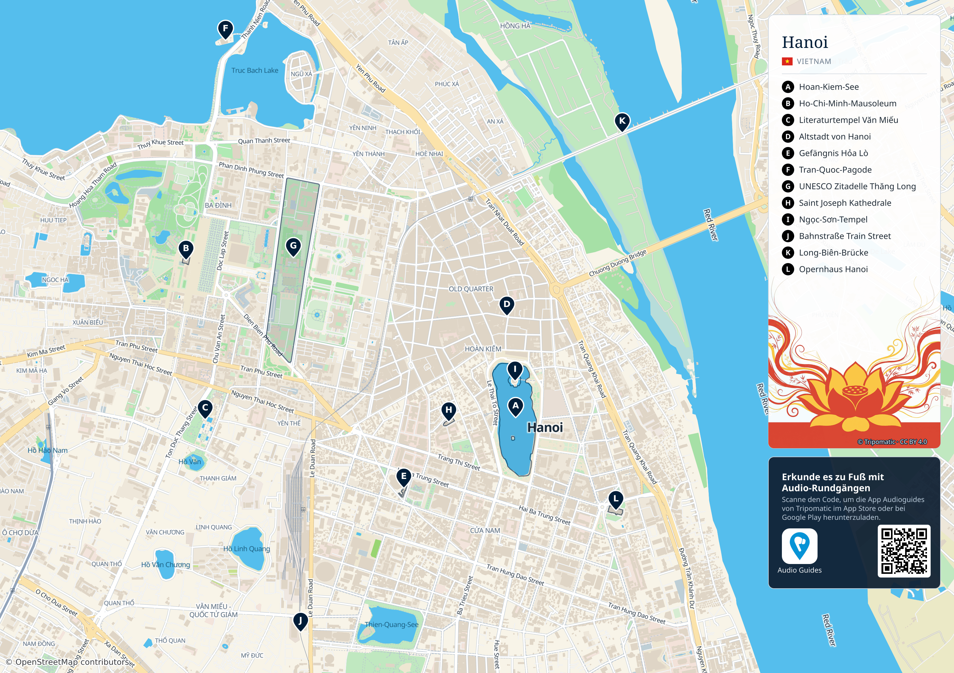 Hanoi – Touristenkarte zum Ausdrucken mit nummerierten Sehenswürdigkeiten