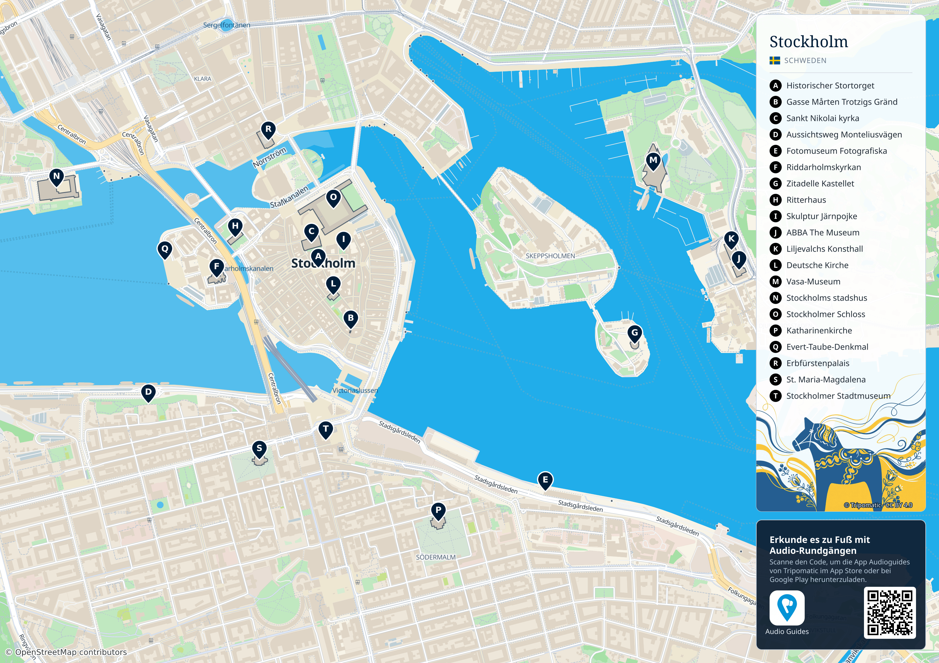Stockholm – Touristenkarte zum Ausdrucken mit nummerierten Sehenswürdigkeiten