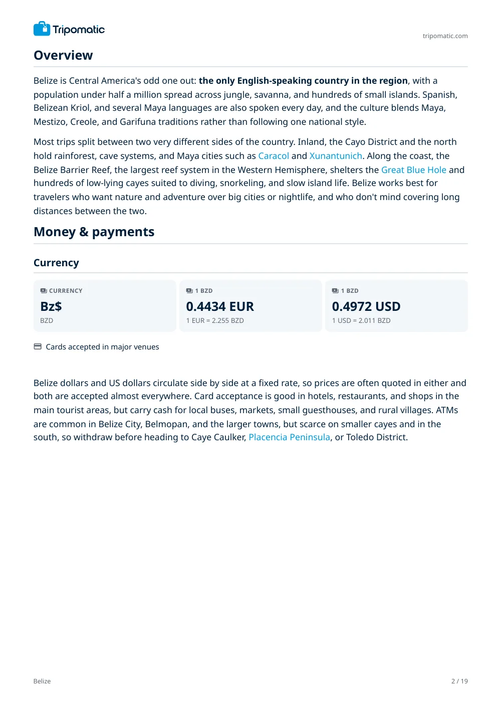 Belize travel guide, page 2