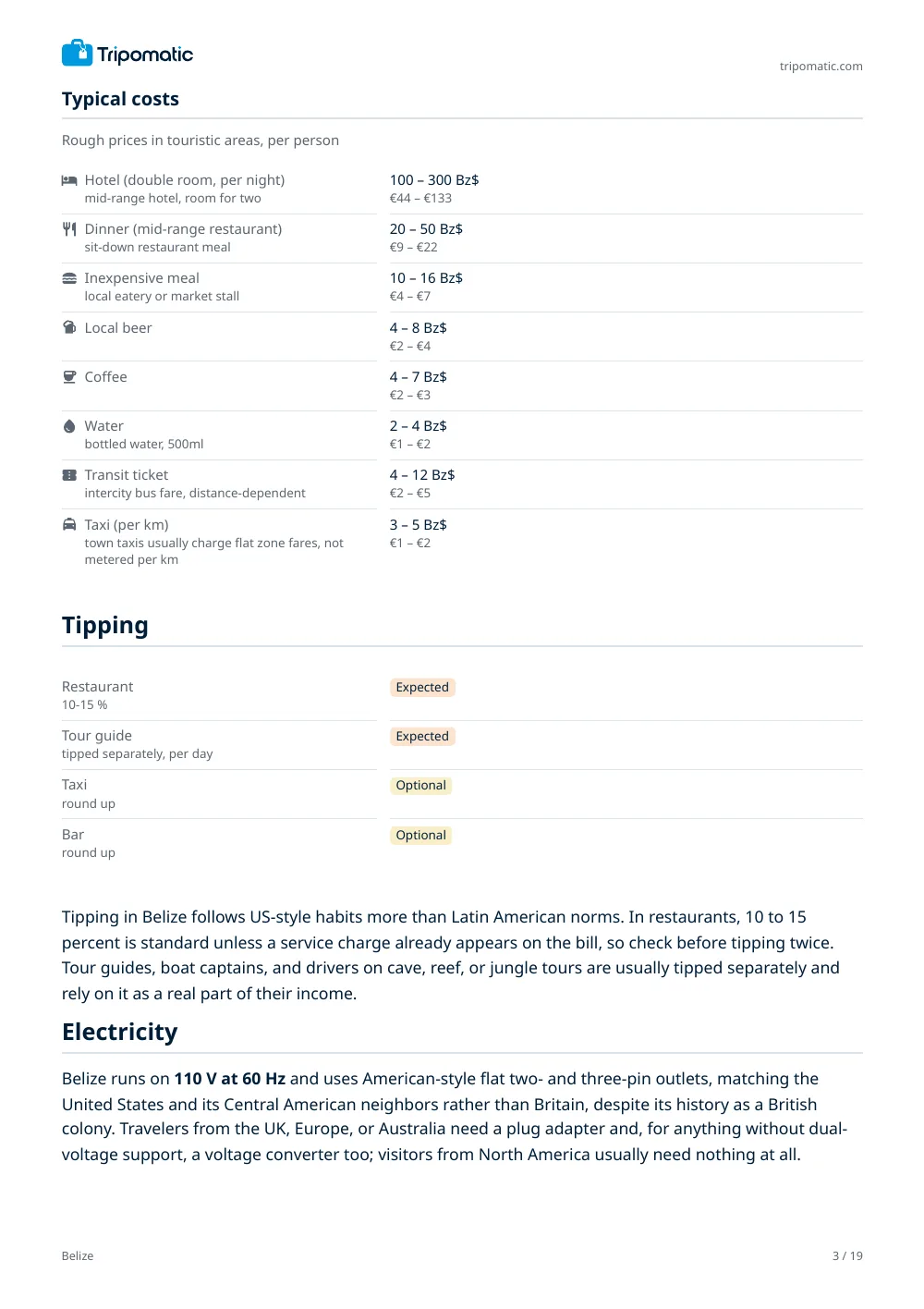 Belize travel guide, page 3