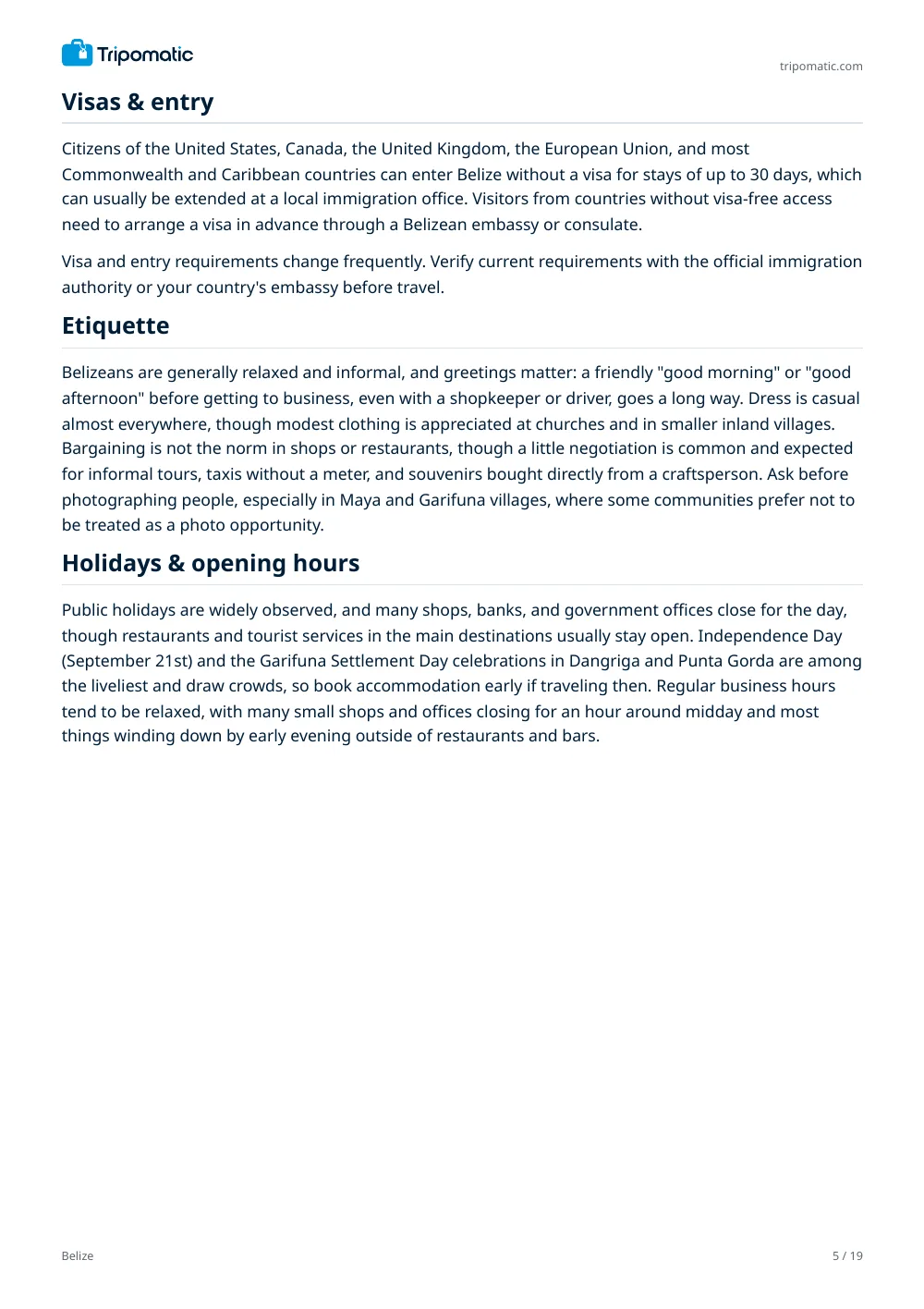 Belize travel guide, page 5