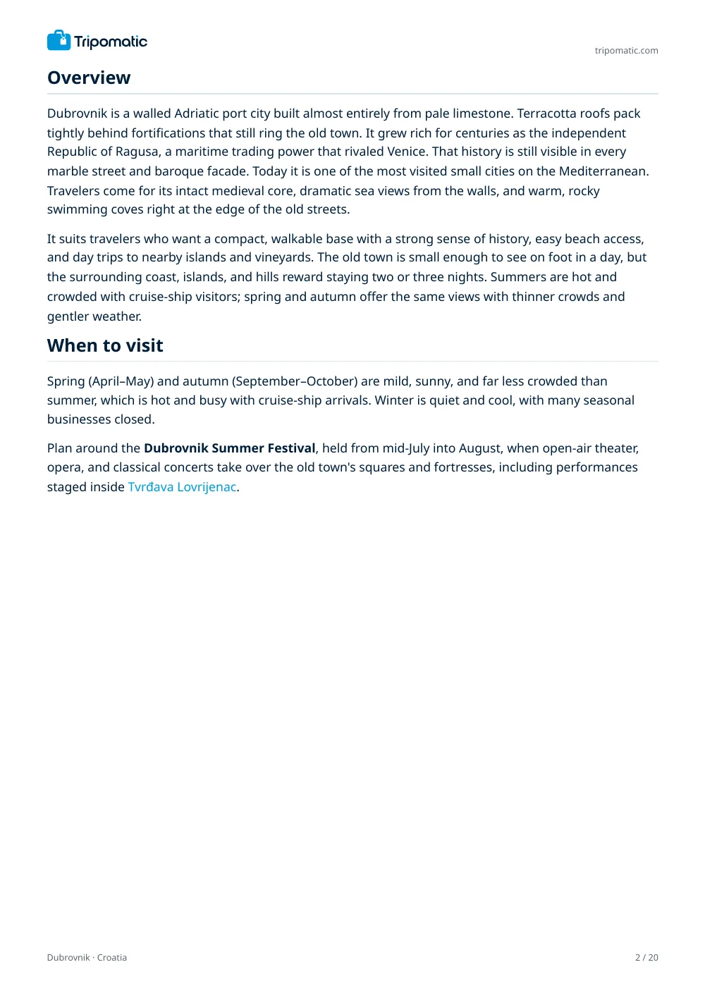Dubrovnik travel guide, page 2