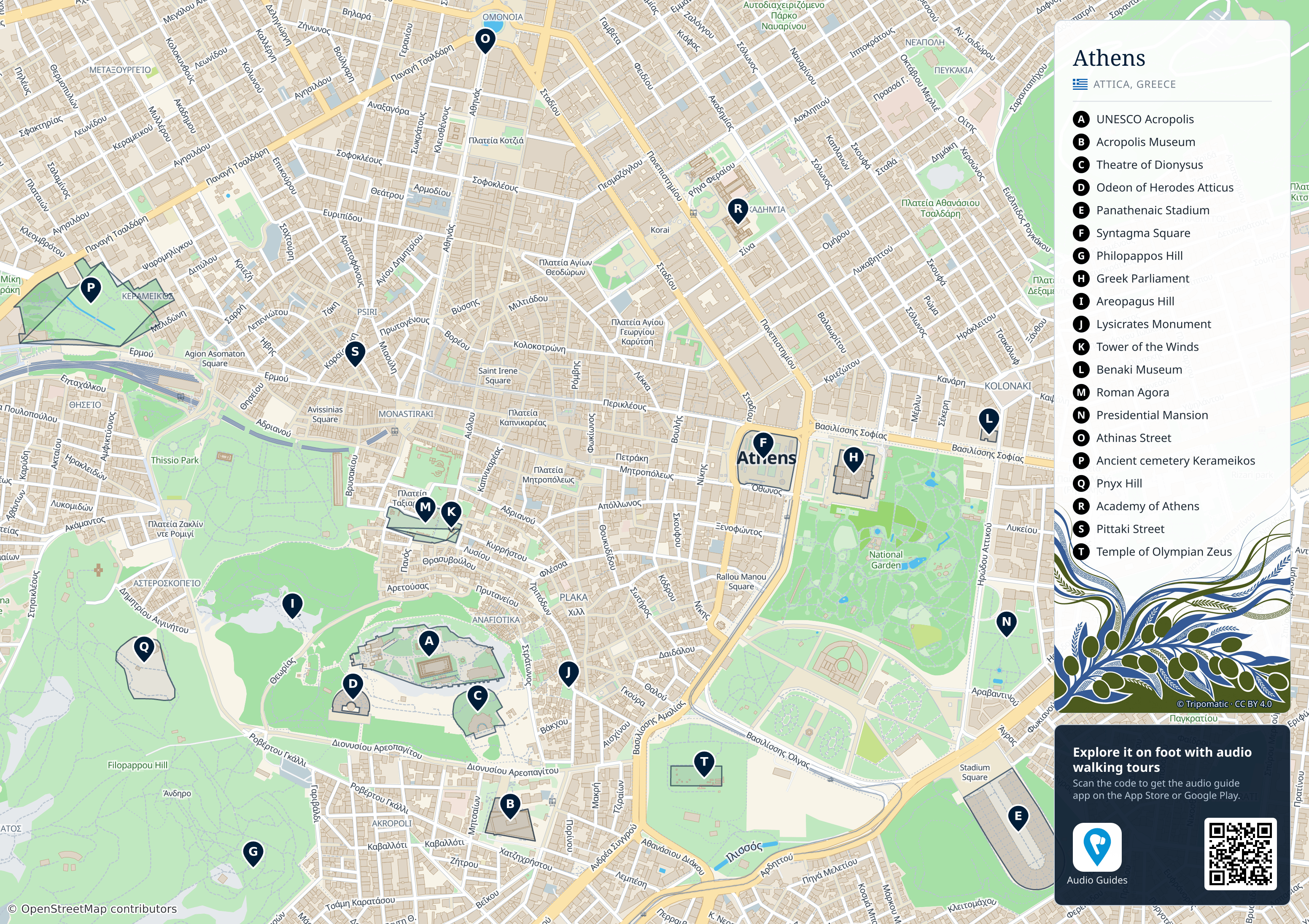 Athens Municipality – printable tourist map with numbered top attractions