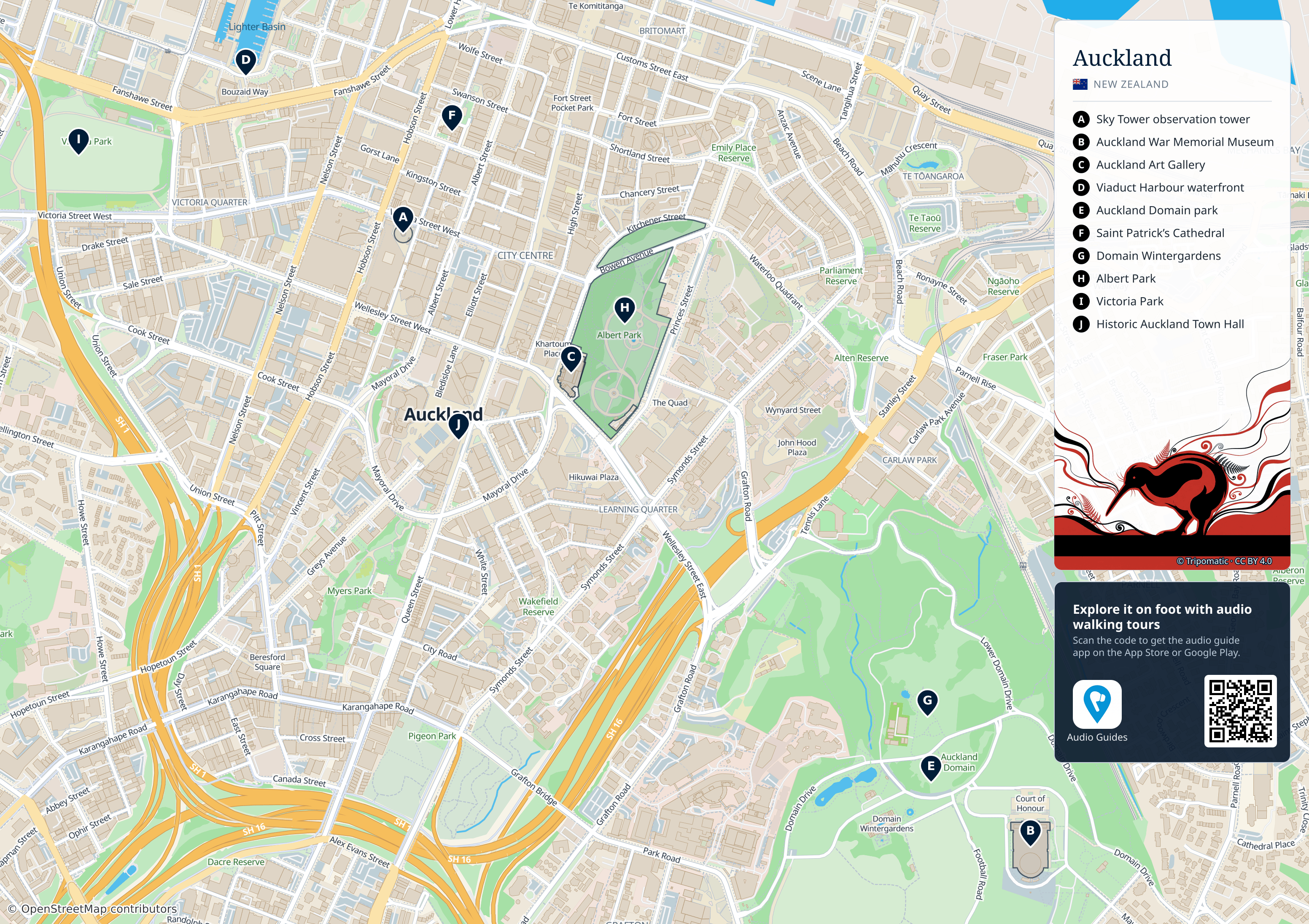 Auckland – printable tourist map with numbered top attractions