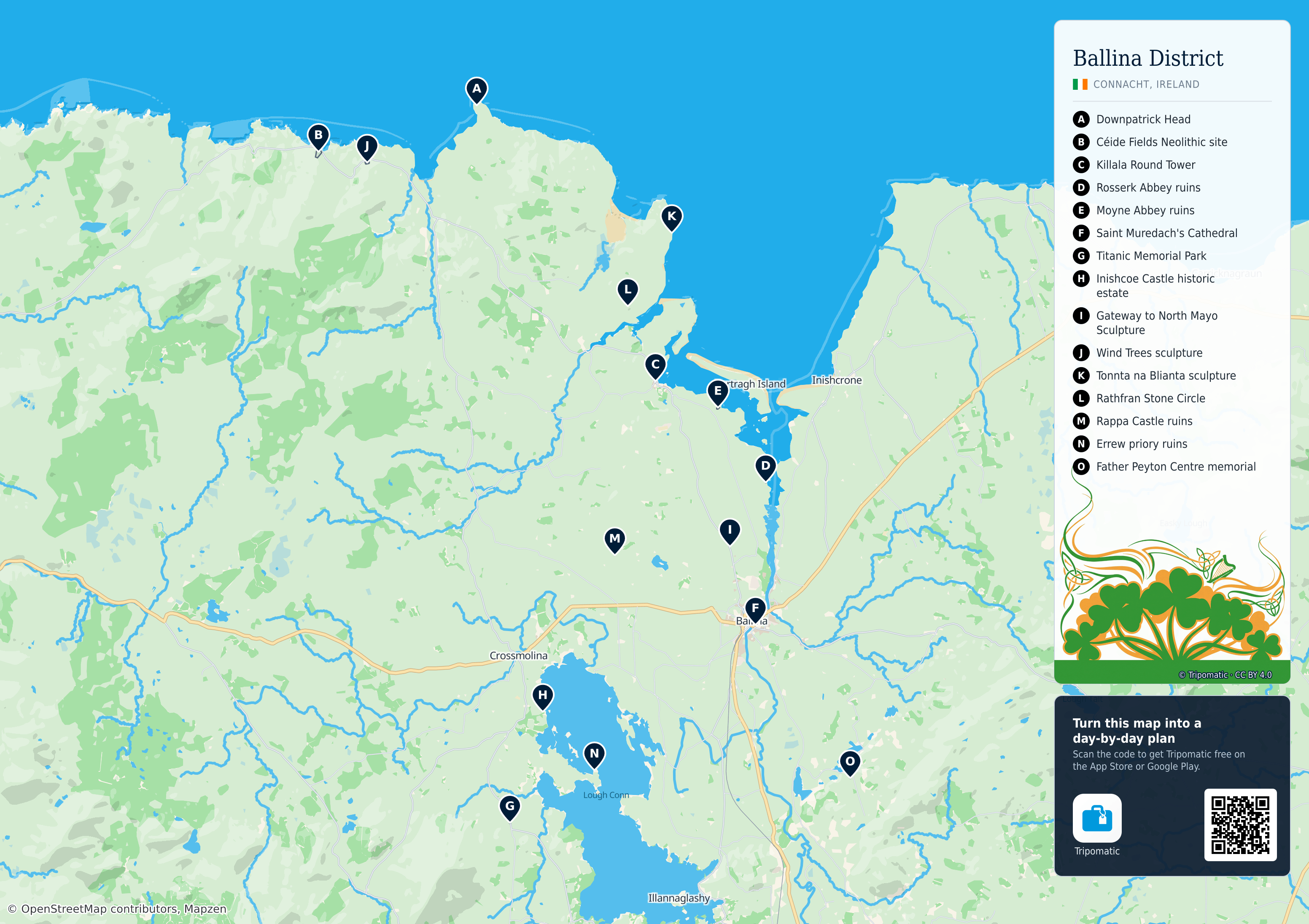 Ballina Municipal District – printable tourist map with numbered top attractions
