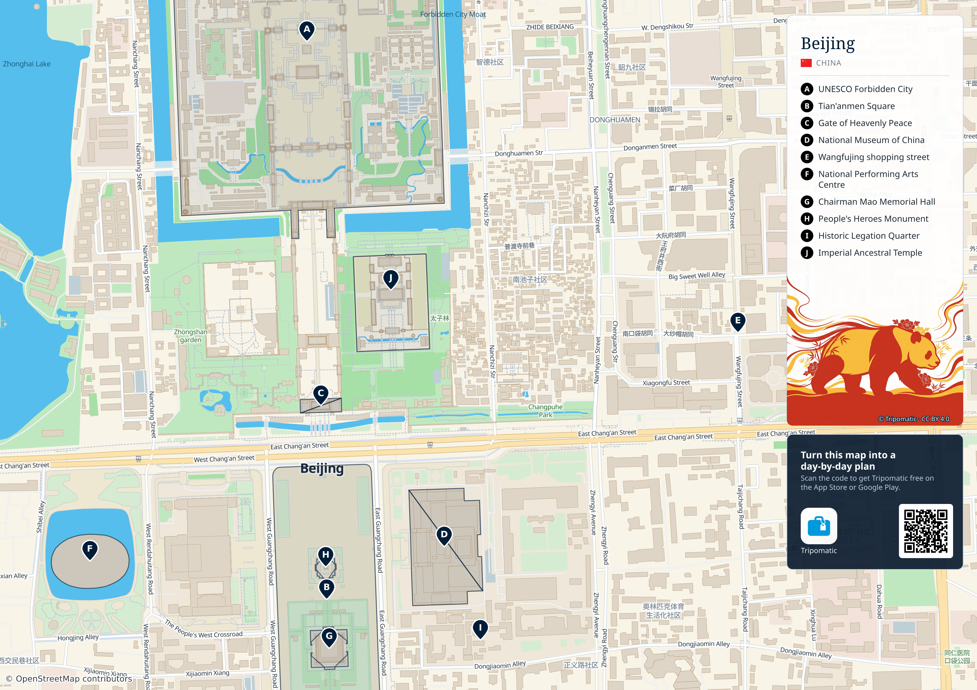 Beijing – printable tourist map with numbered top attractions