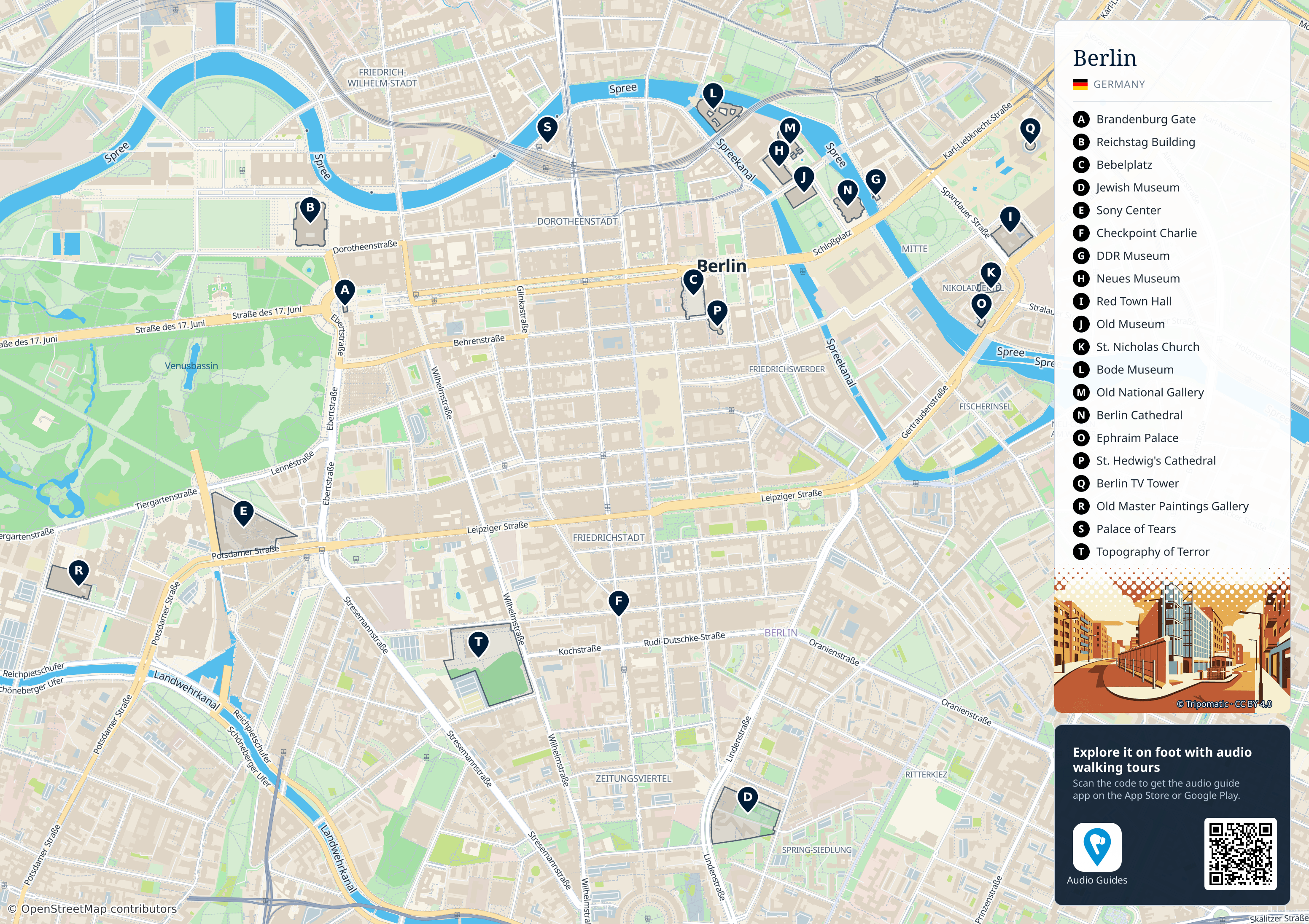 Berlin – printable tourist map with numbered top attractions