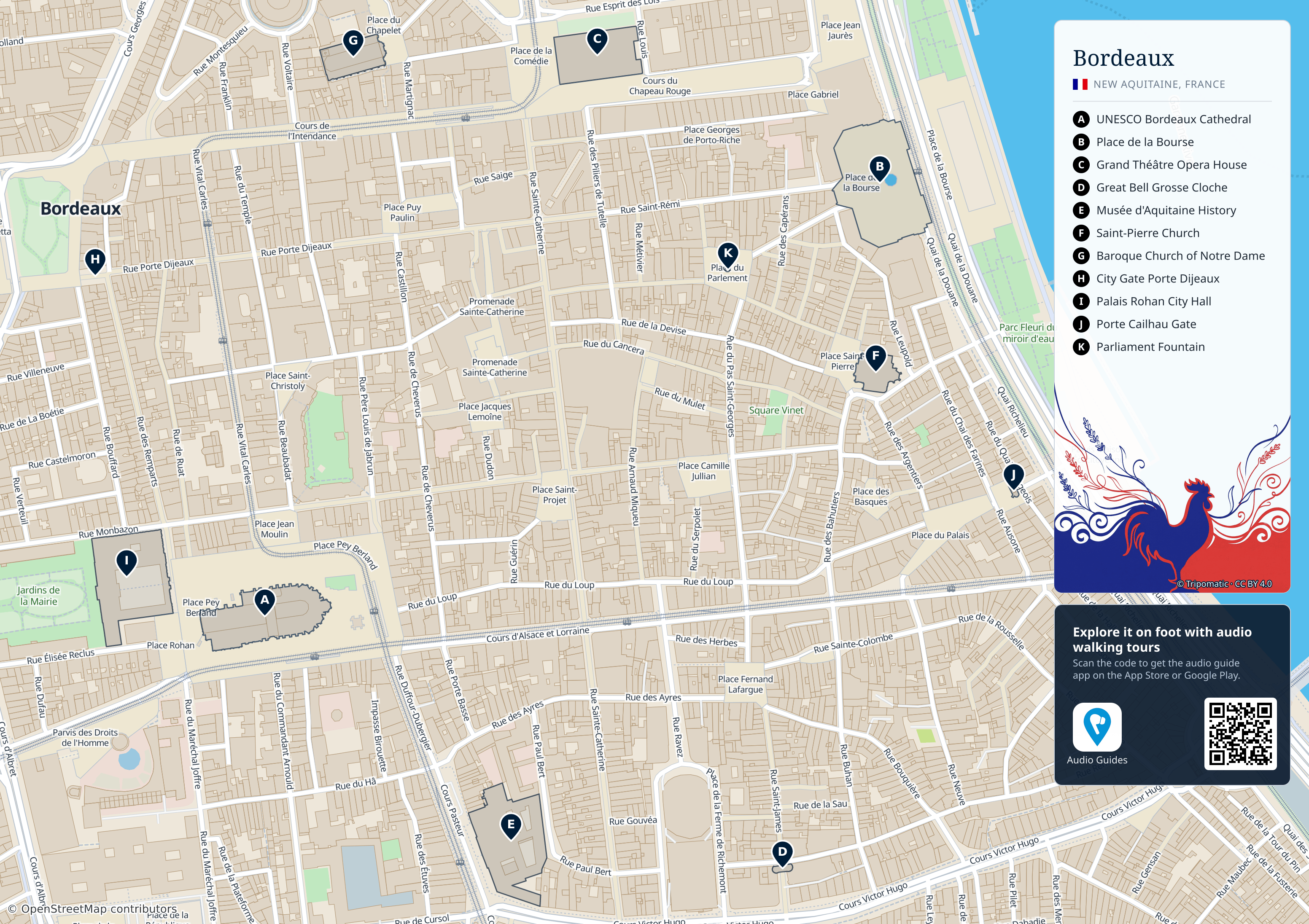 Bordeaux – printable tourist map with numbered top attractions