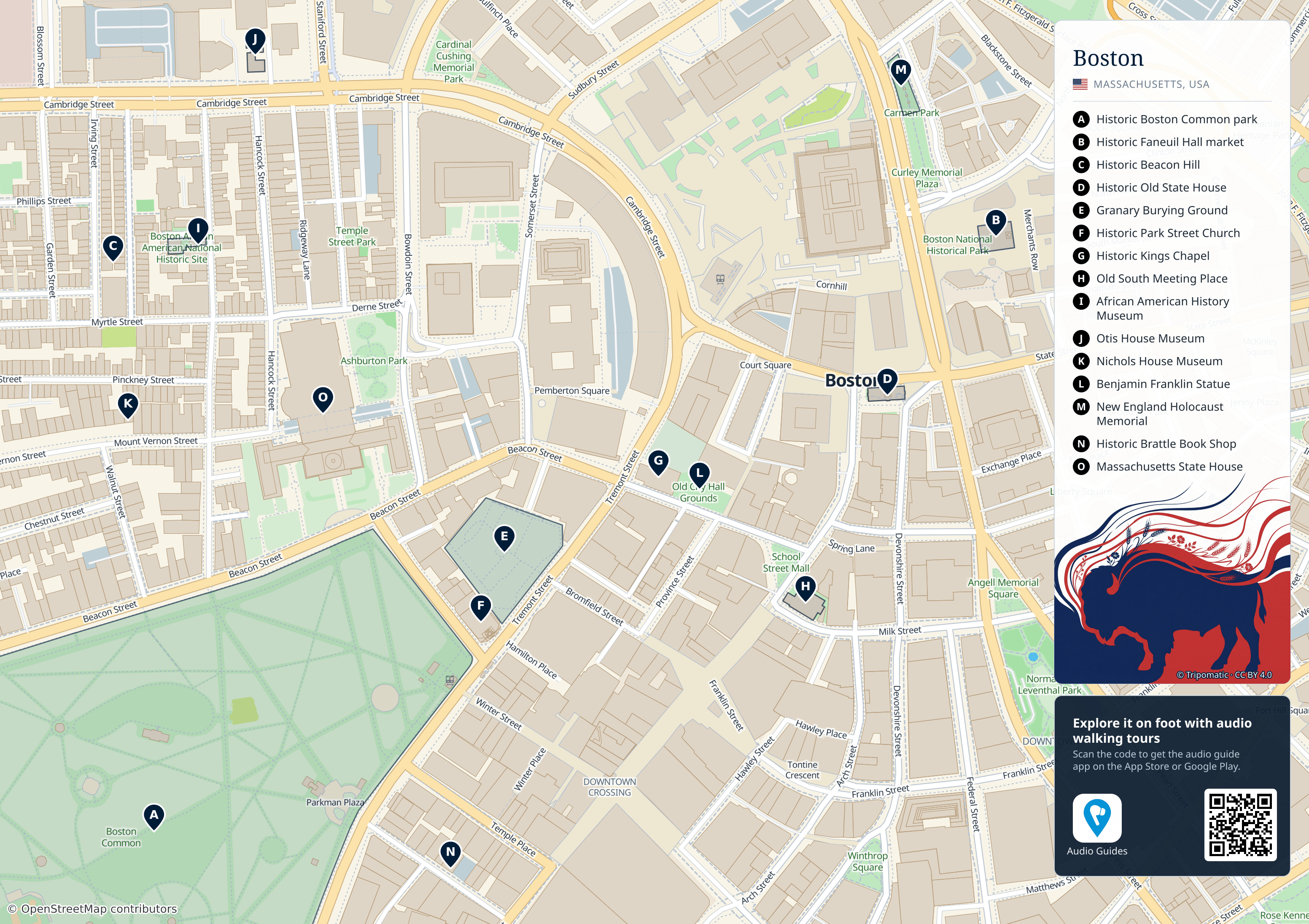 Boston – printable tourist map with numbered top attractions