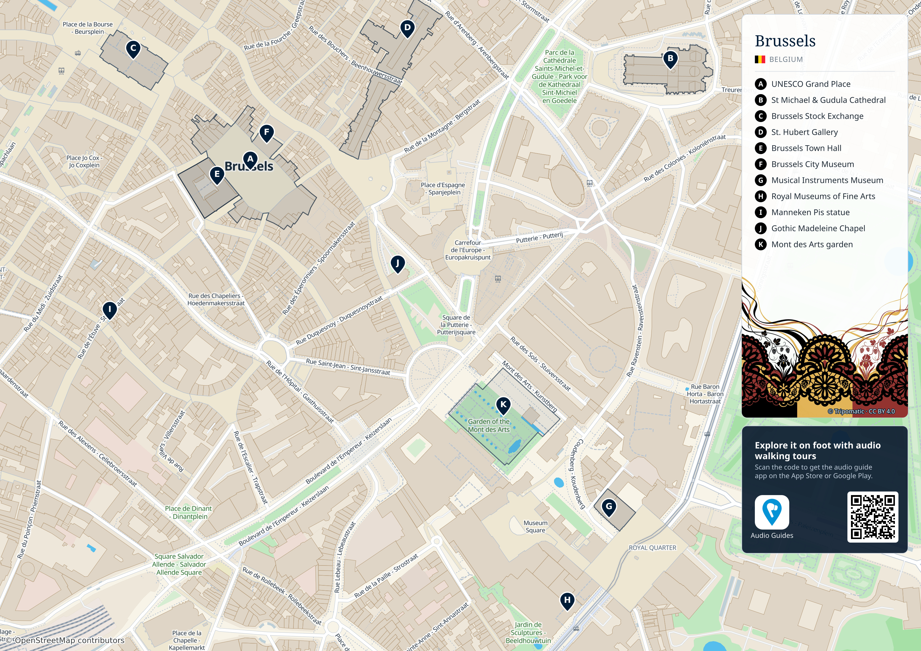 Brussels – printable tourist map with numbered top attractions