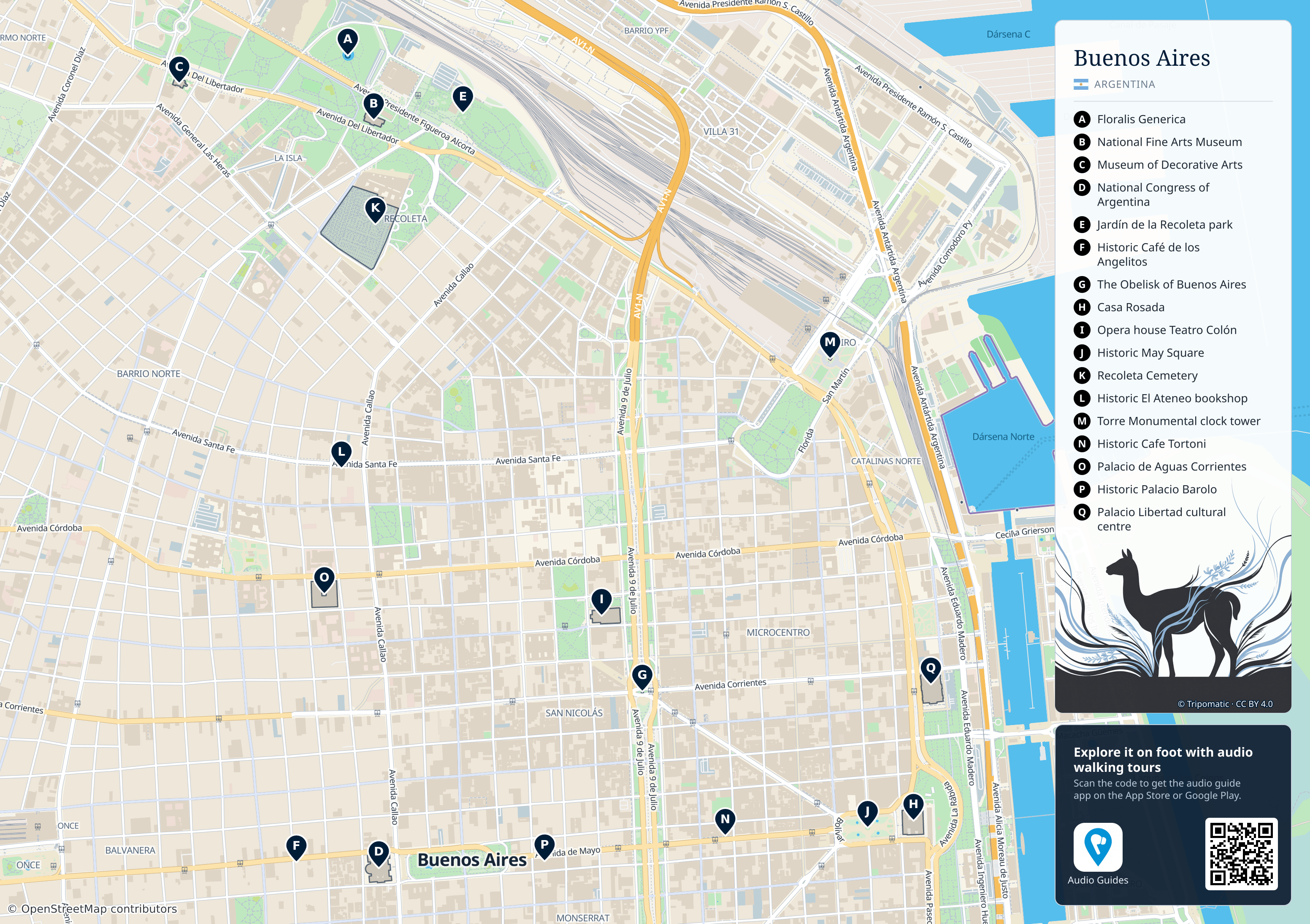 Buenos Aires – printable tourist map with numbered top attractions