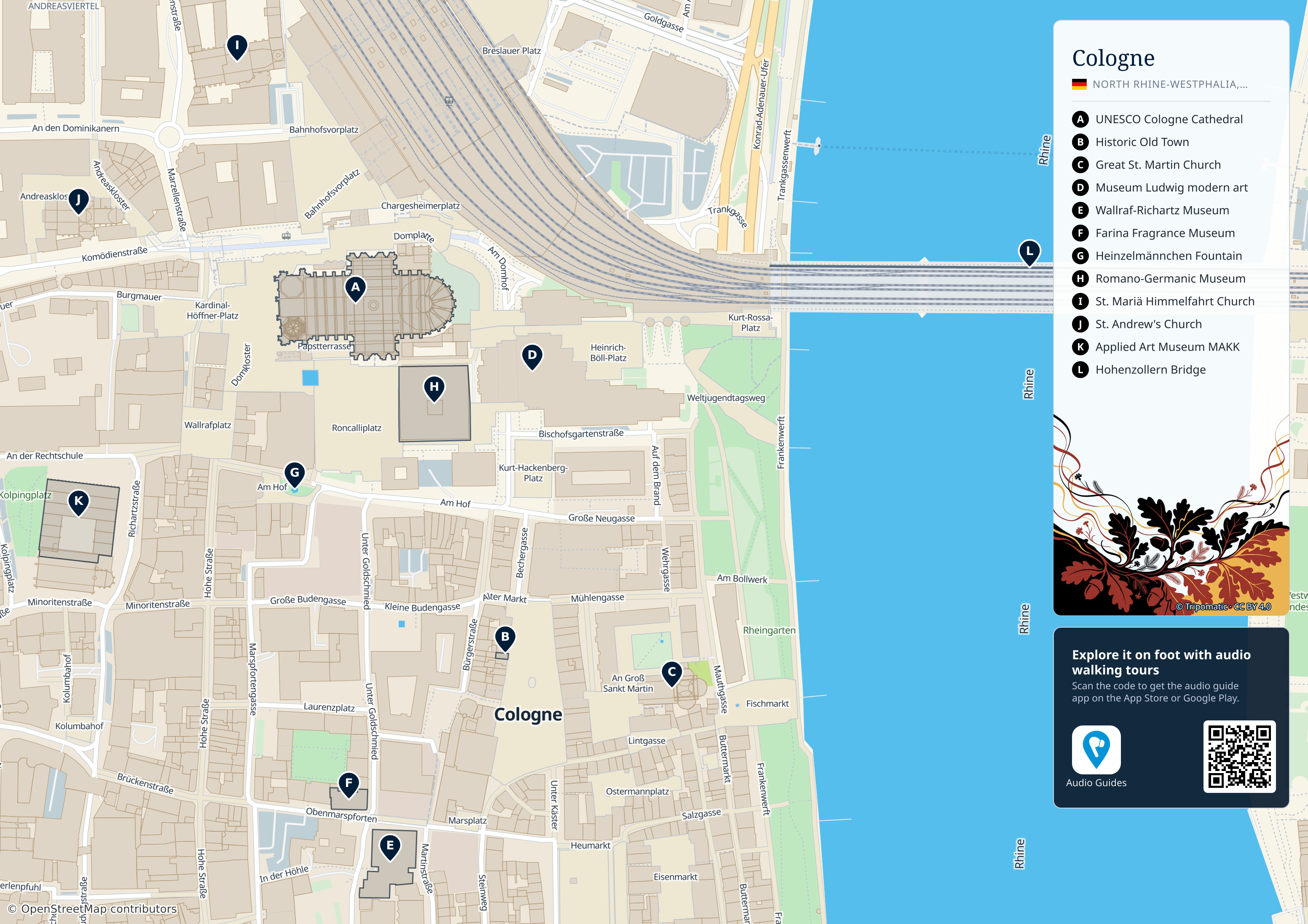 Cologne – printable tourist map with numbered top attractions
