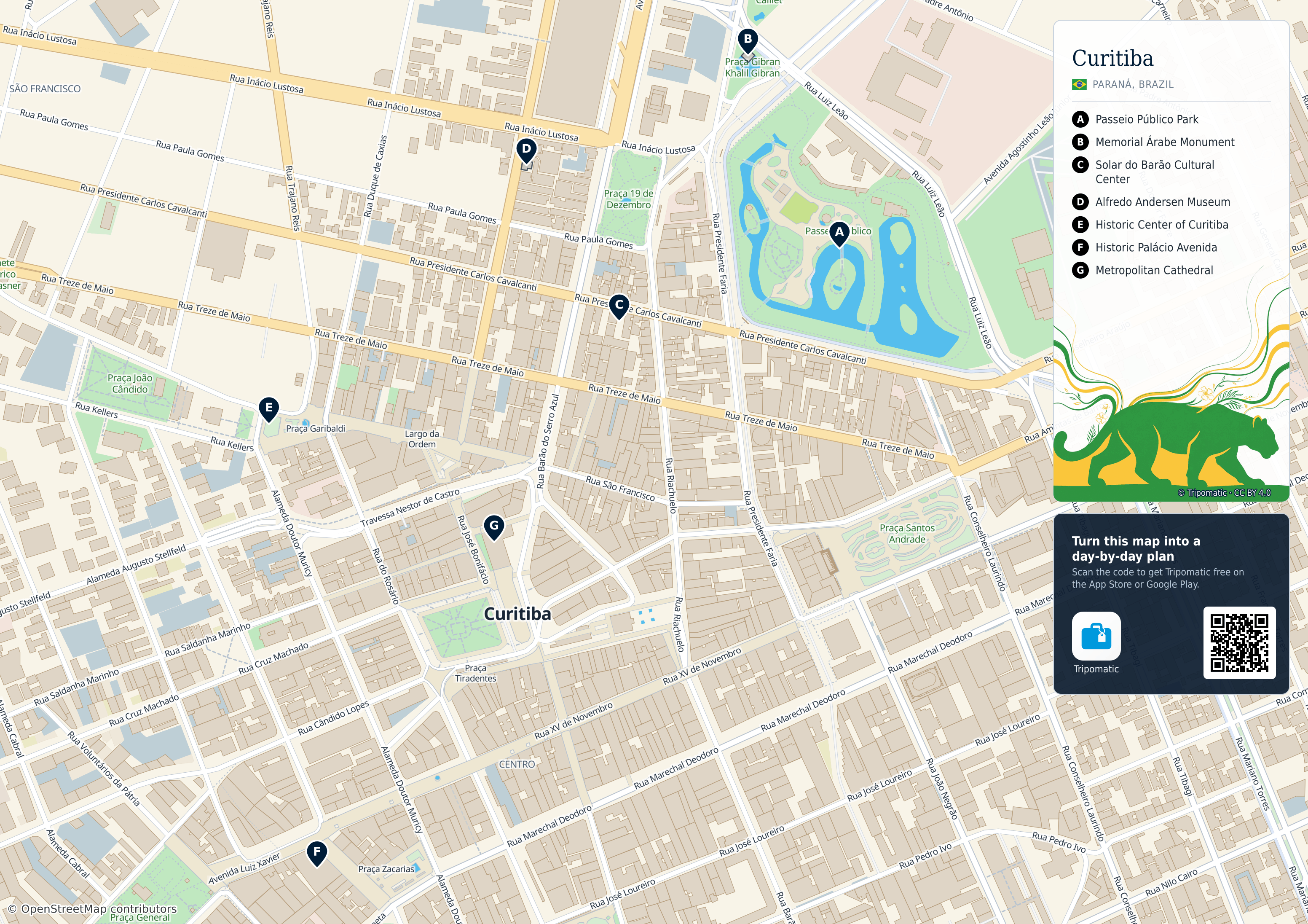 Curitiba – printable tourist map with numbered top attractions