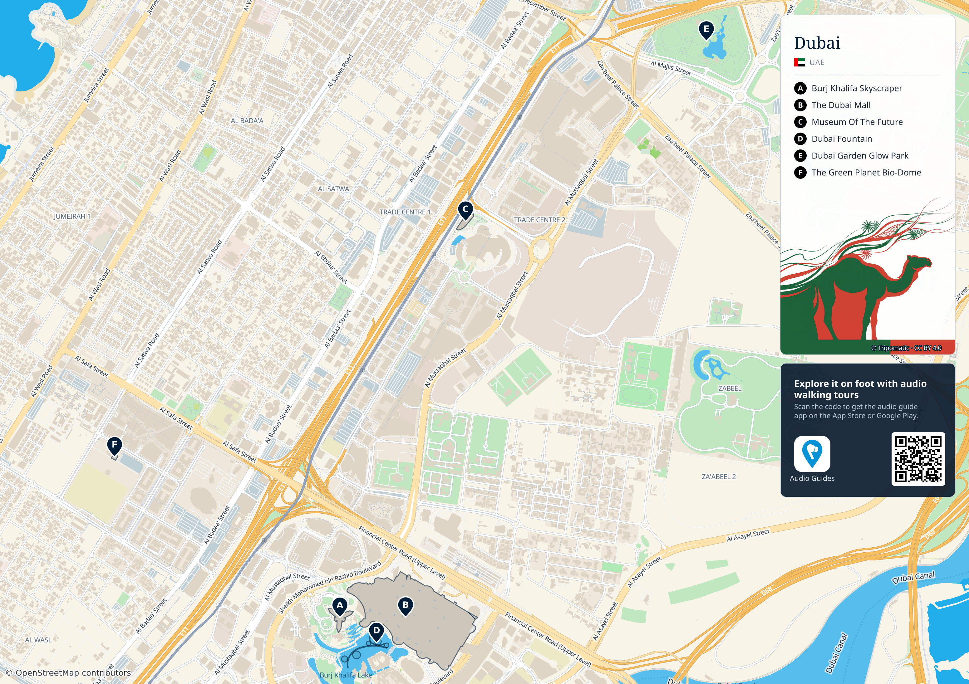 Dubai – printable tourist map with numbered top attractions