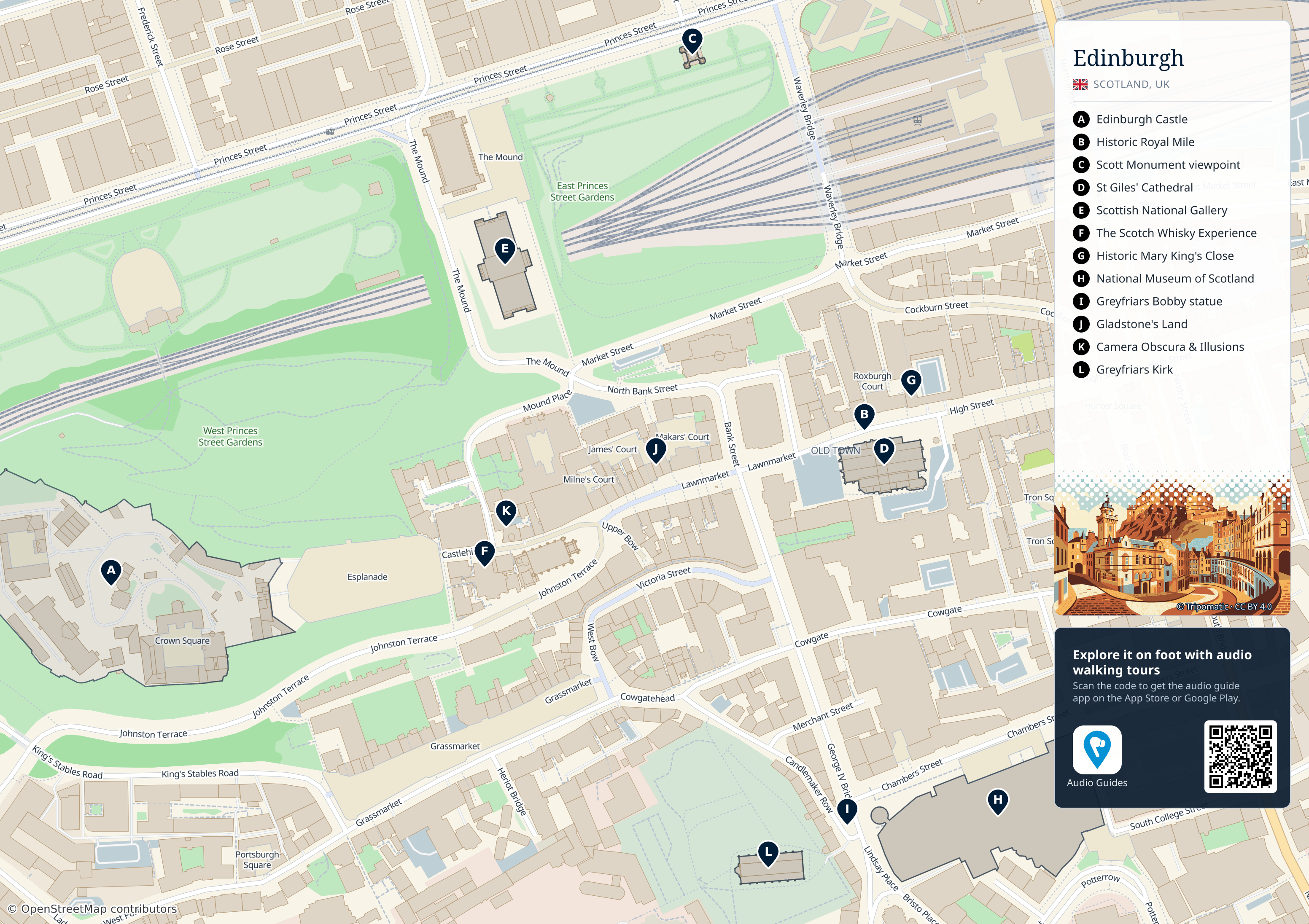 Edinburgh – printable tourist map with numbered top attractions