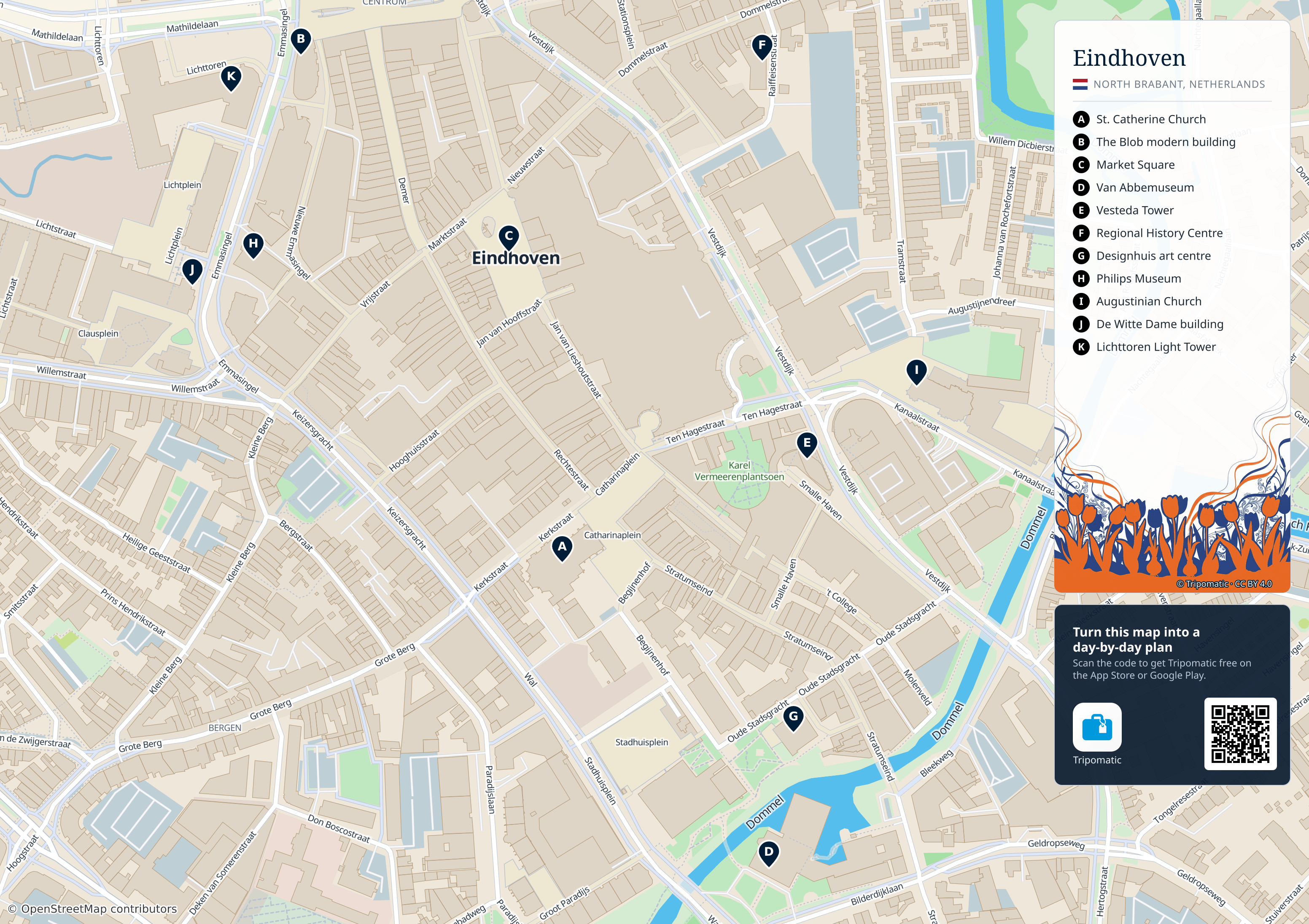 Eindhoven – printable tourist map with numbered top attractions