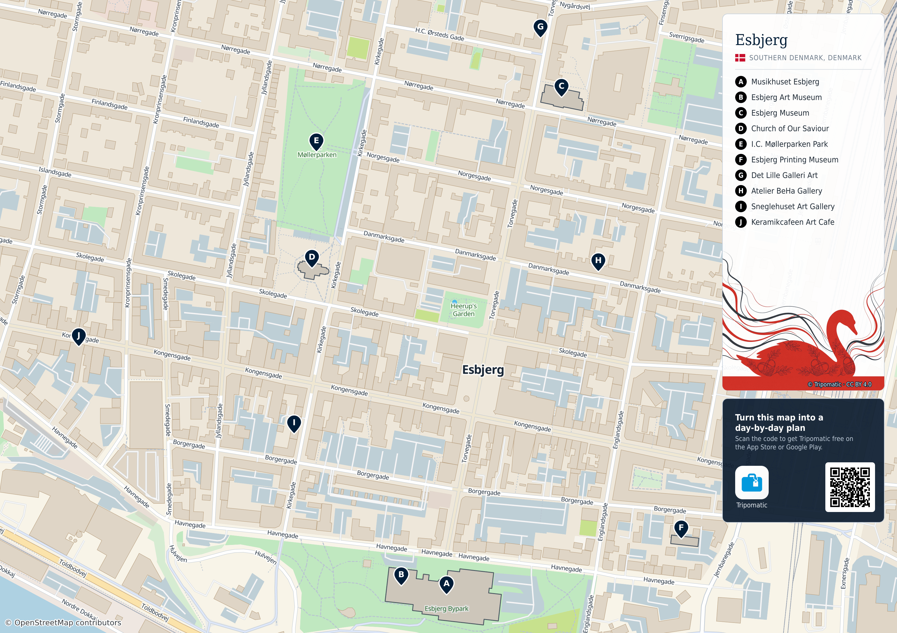 Esbjerg – printable tourist map with numbered top attractions