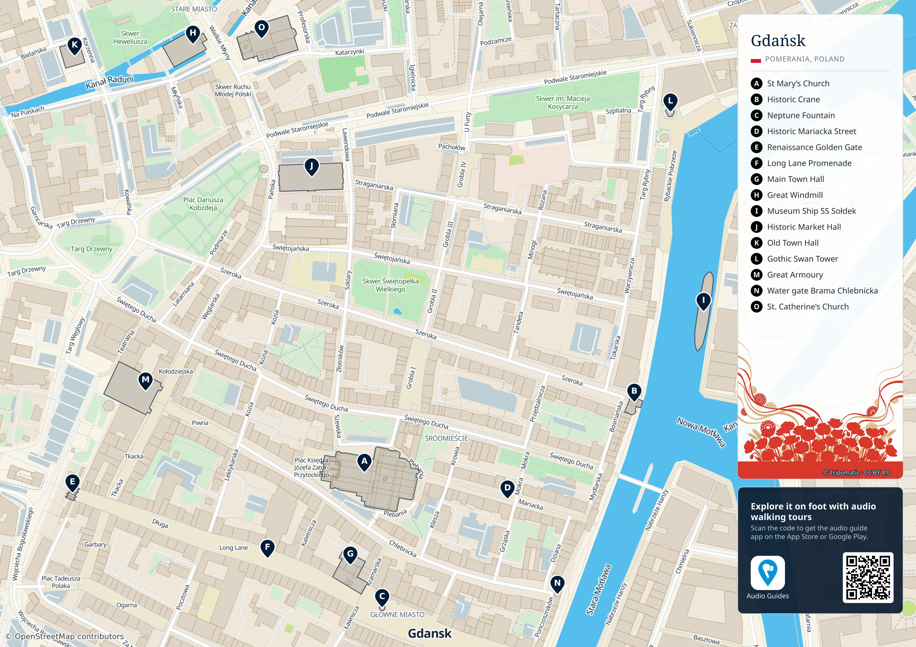Gdańsk – printable tourist map with numbered top attractions