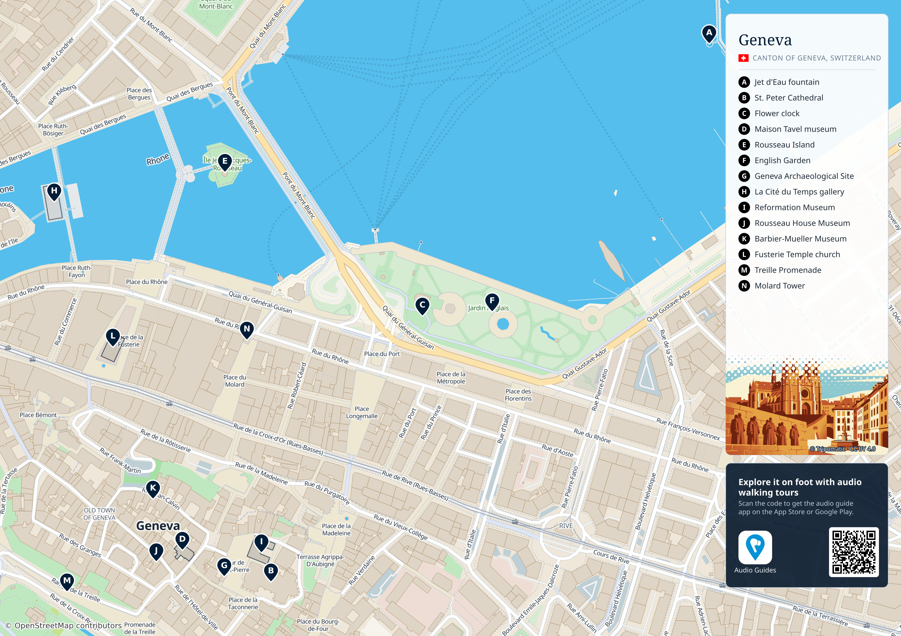 Geneva – printable tourist map with numbered top attractions