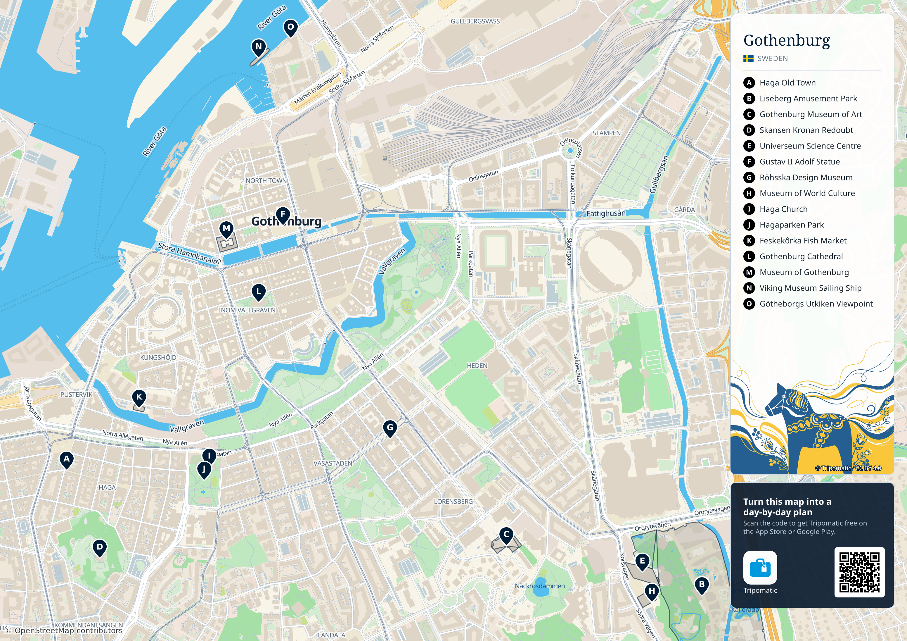Gothenburg – printable tourist map with numbered top attractions