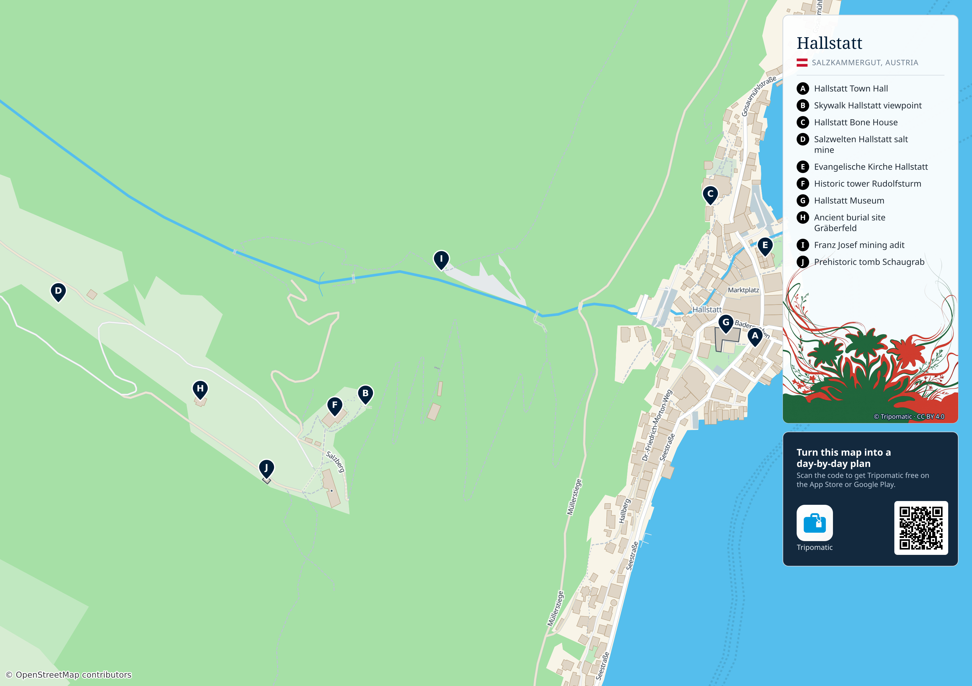 Hallstatt – printable tourist map with numbered top attractions