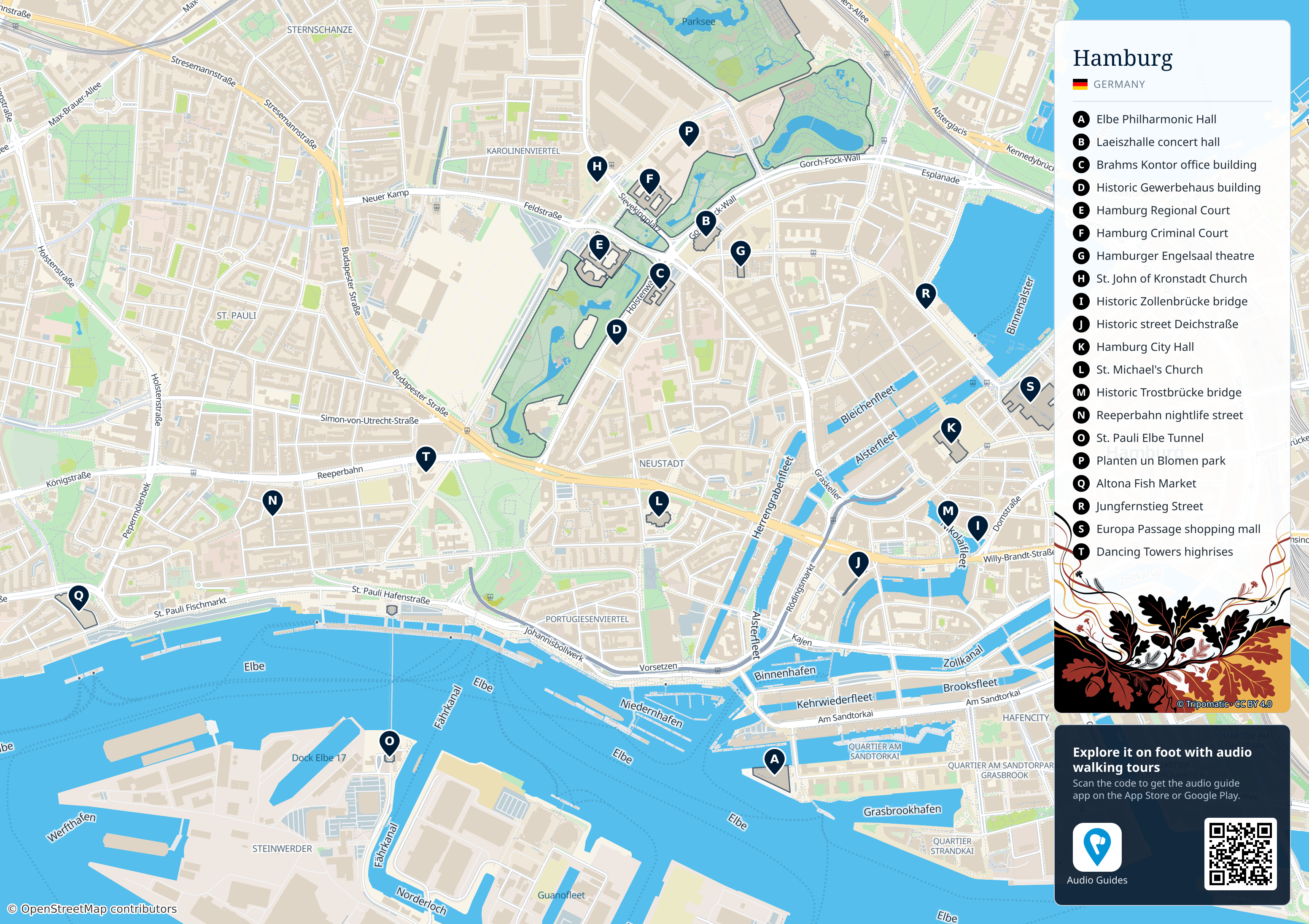 Hamburg – printable tourist map with numbered top attractions