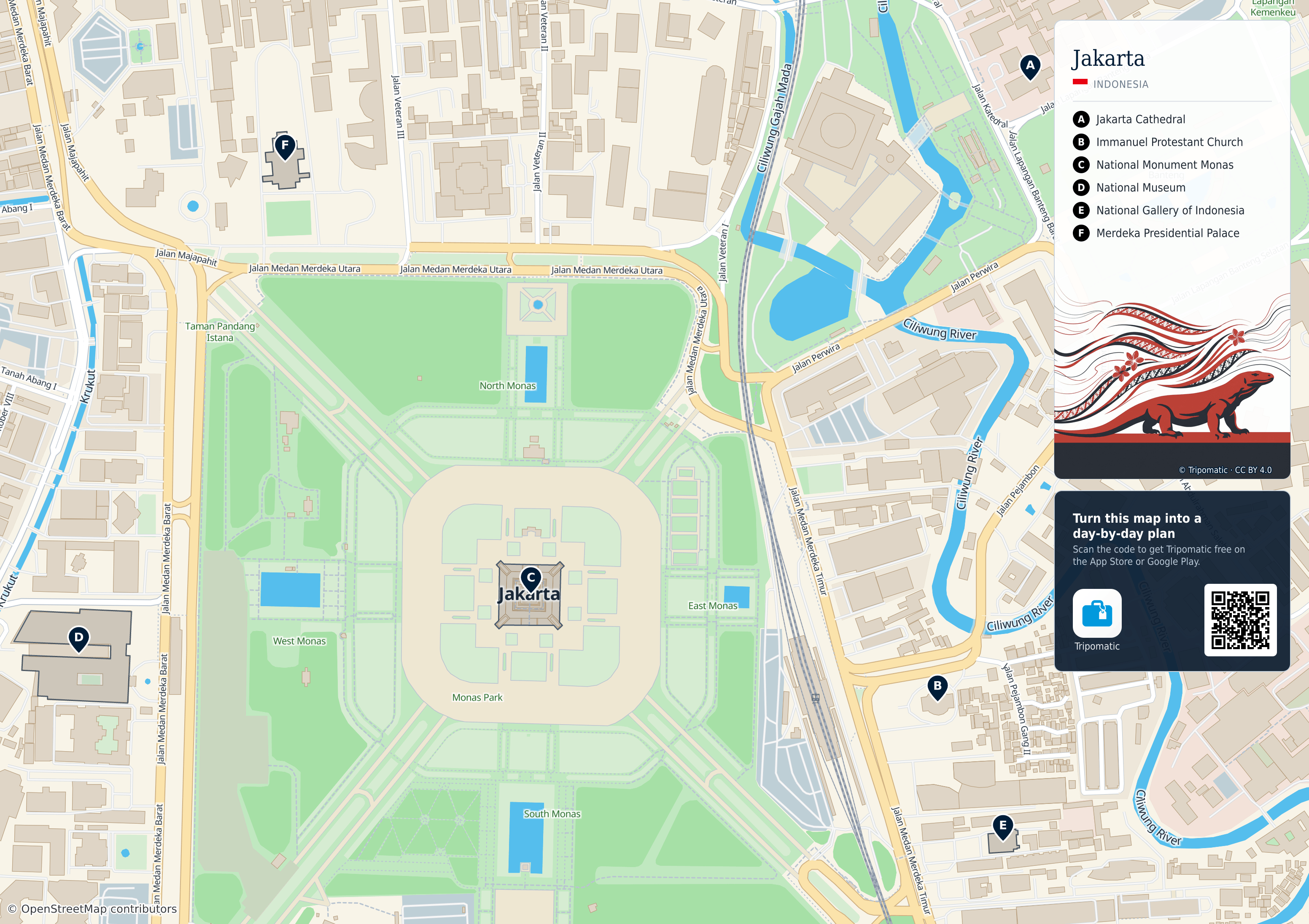 Jakarta – printable tourist map with numbered top attractions