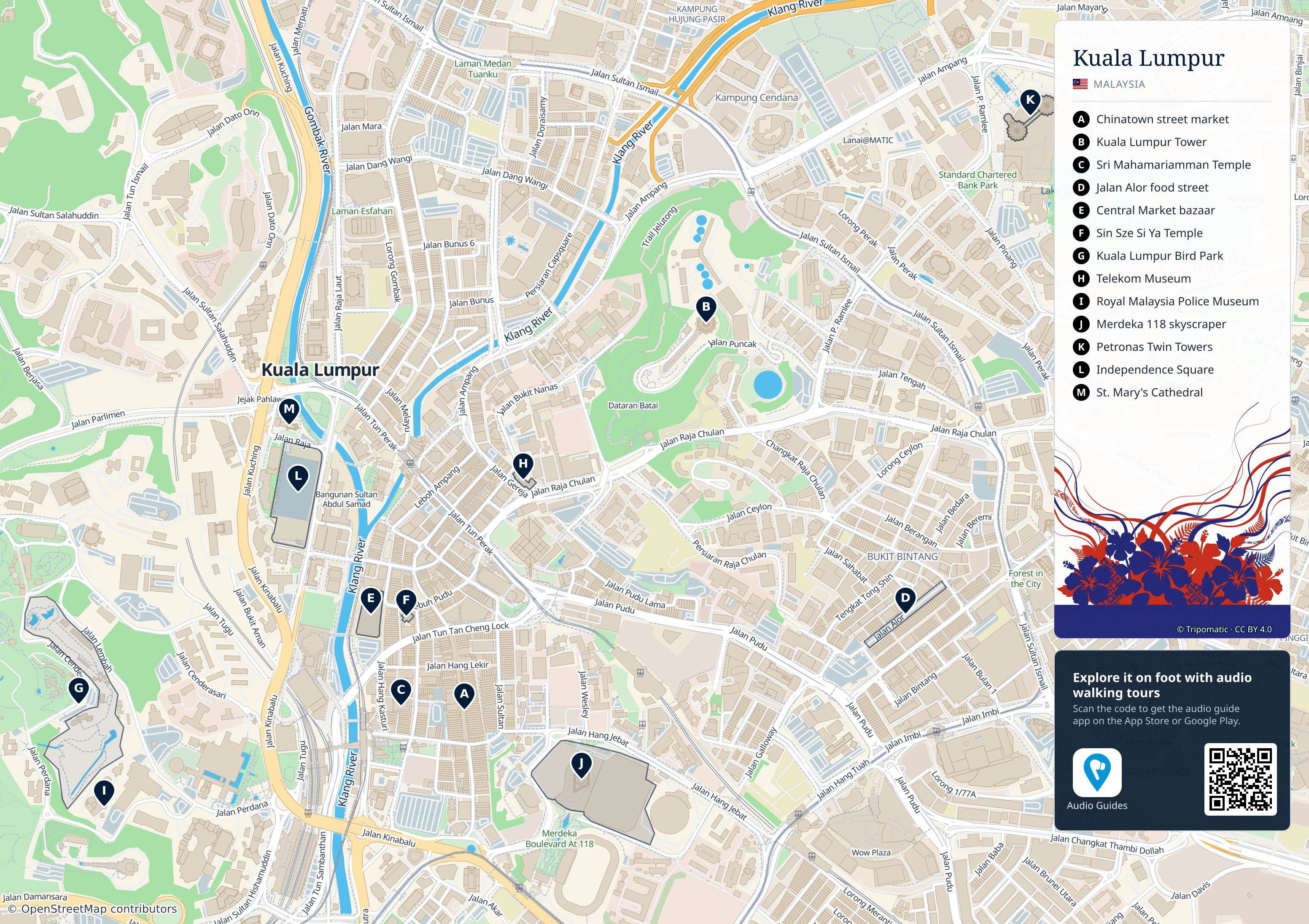 Kuala Lumpur – printable tourist map with numbered top attractions