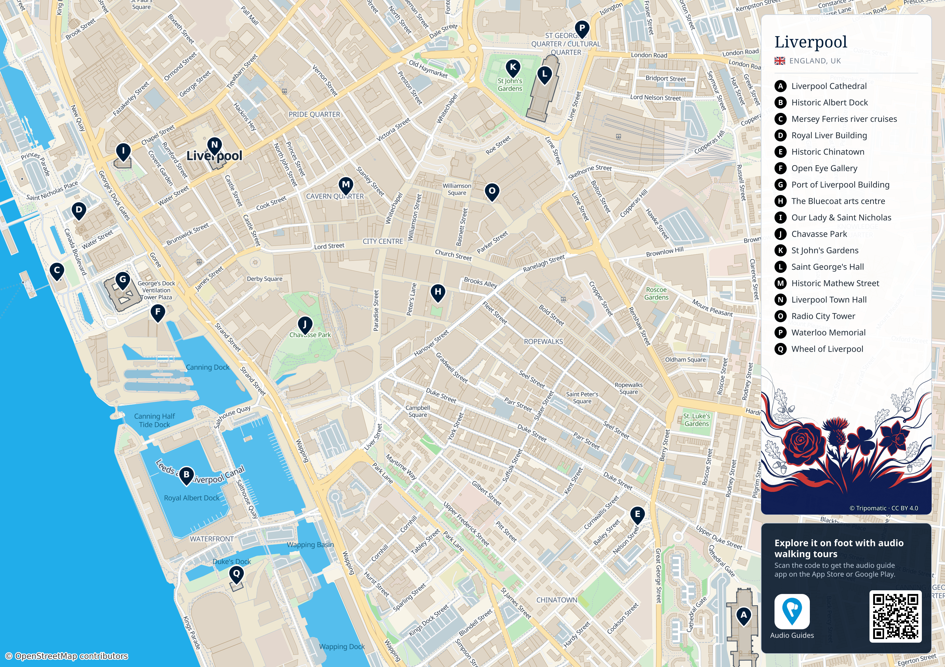Liverpool – printable tourist map with numbered top attractions