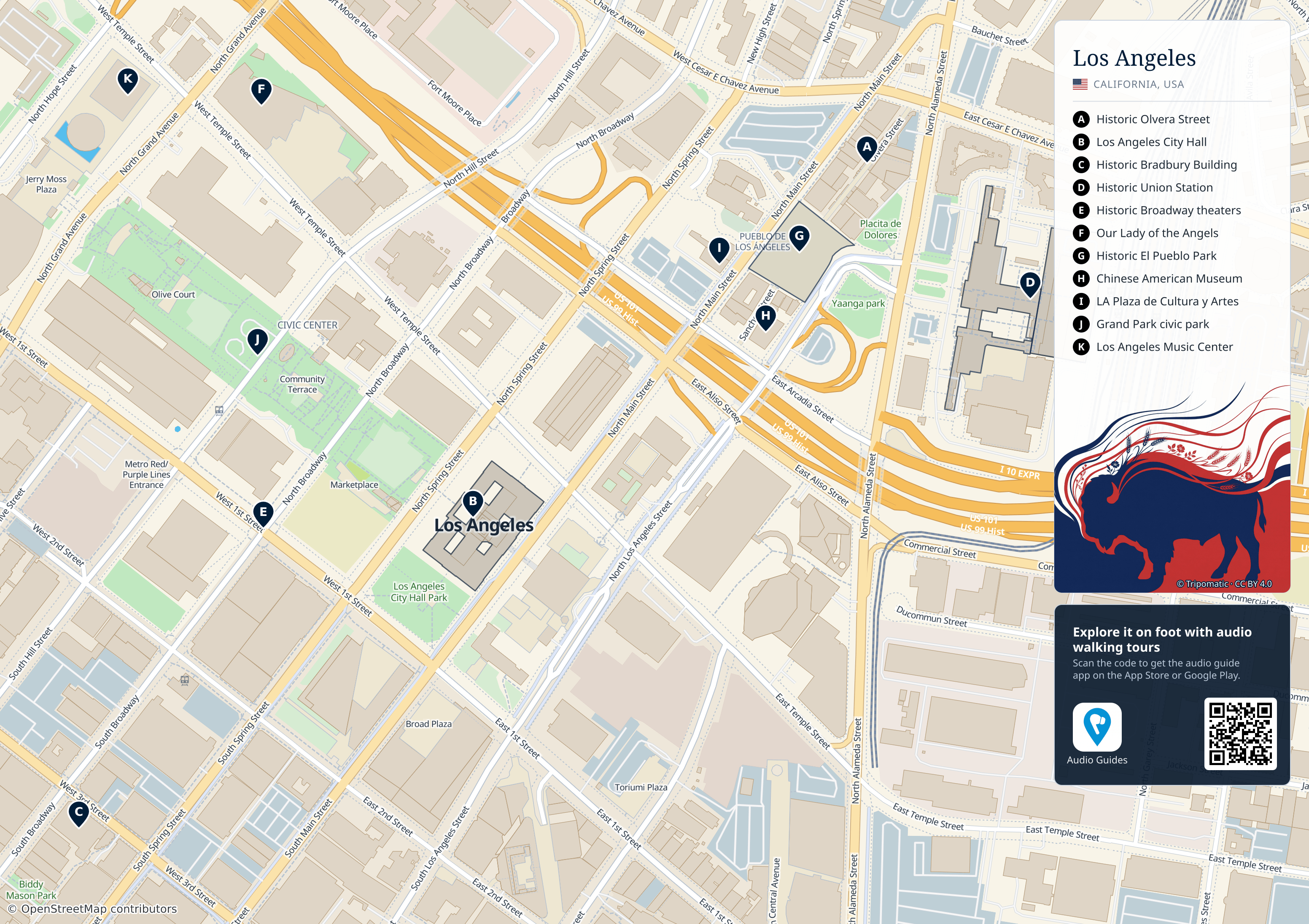 Los Angeles – printable tourist map with numbered top attractions