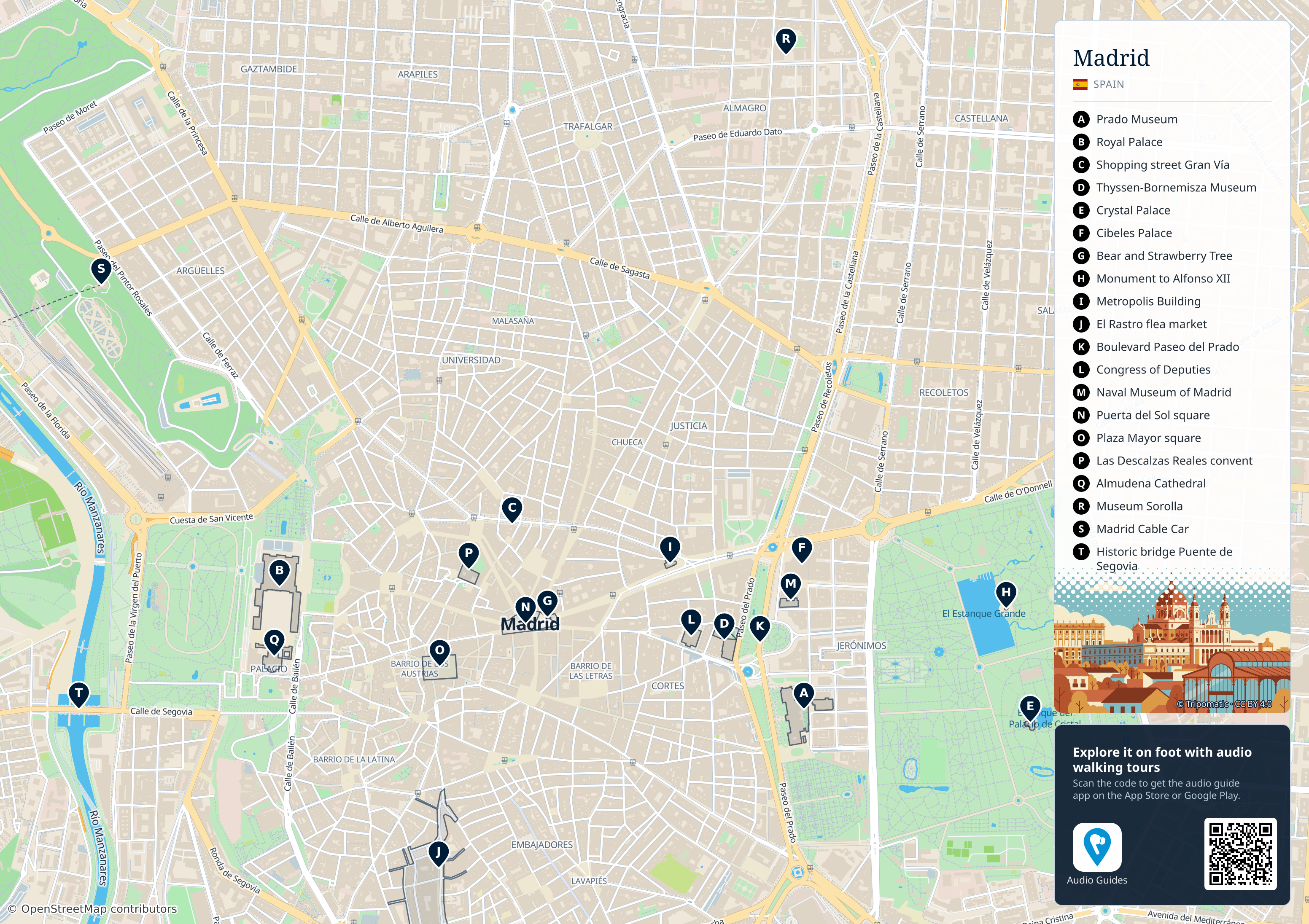 Madrid – printable tourist map with numbered top attractions