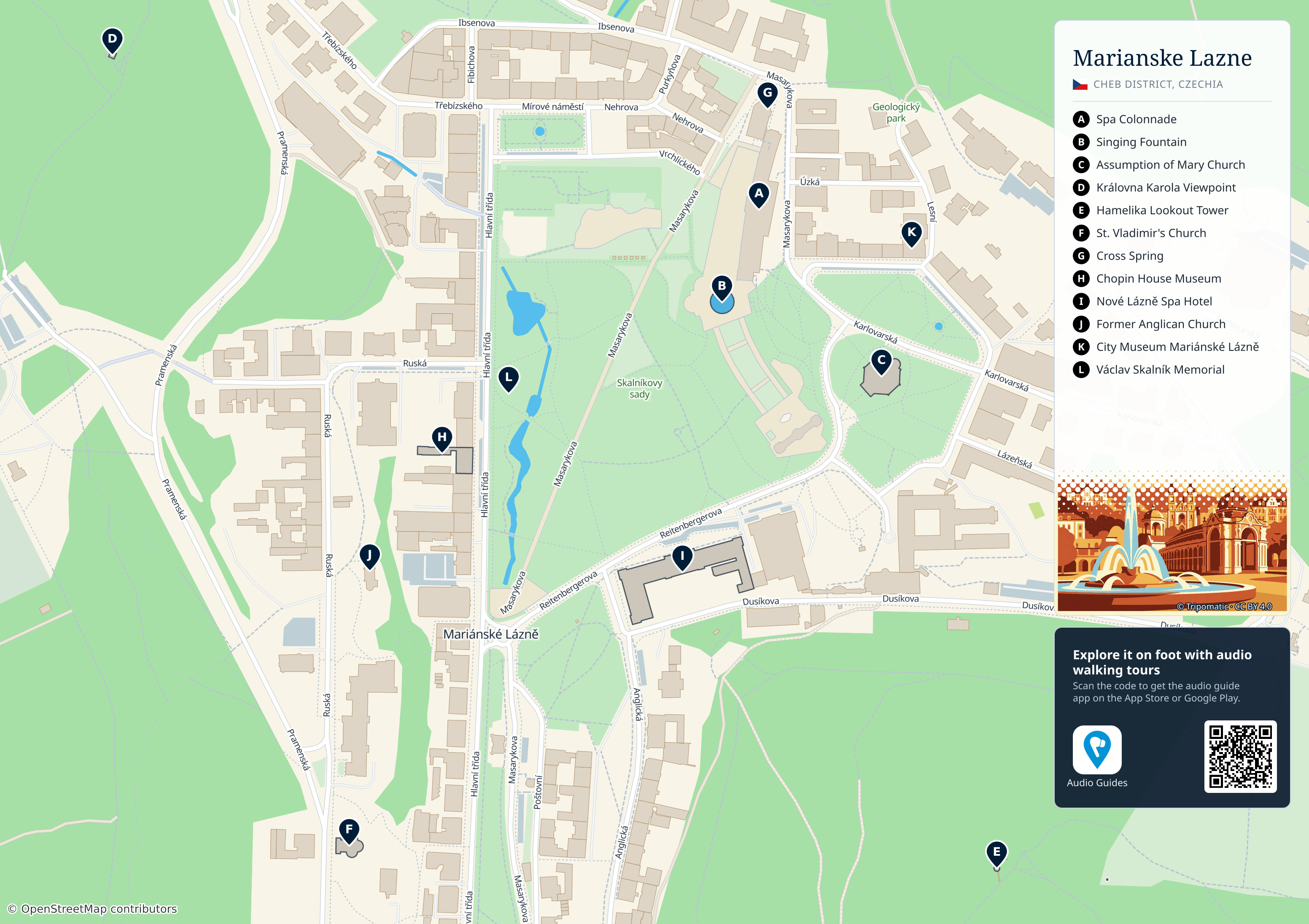 Marianske Lazne – printable tourist map with numbered top attractions