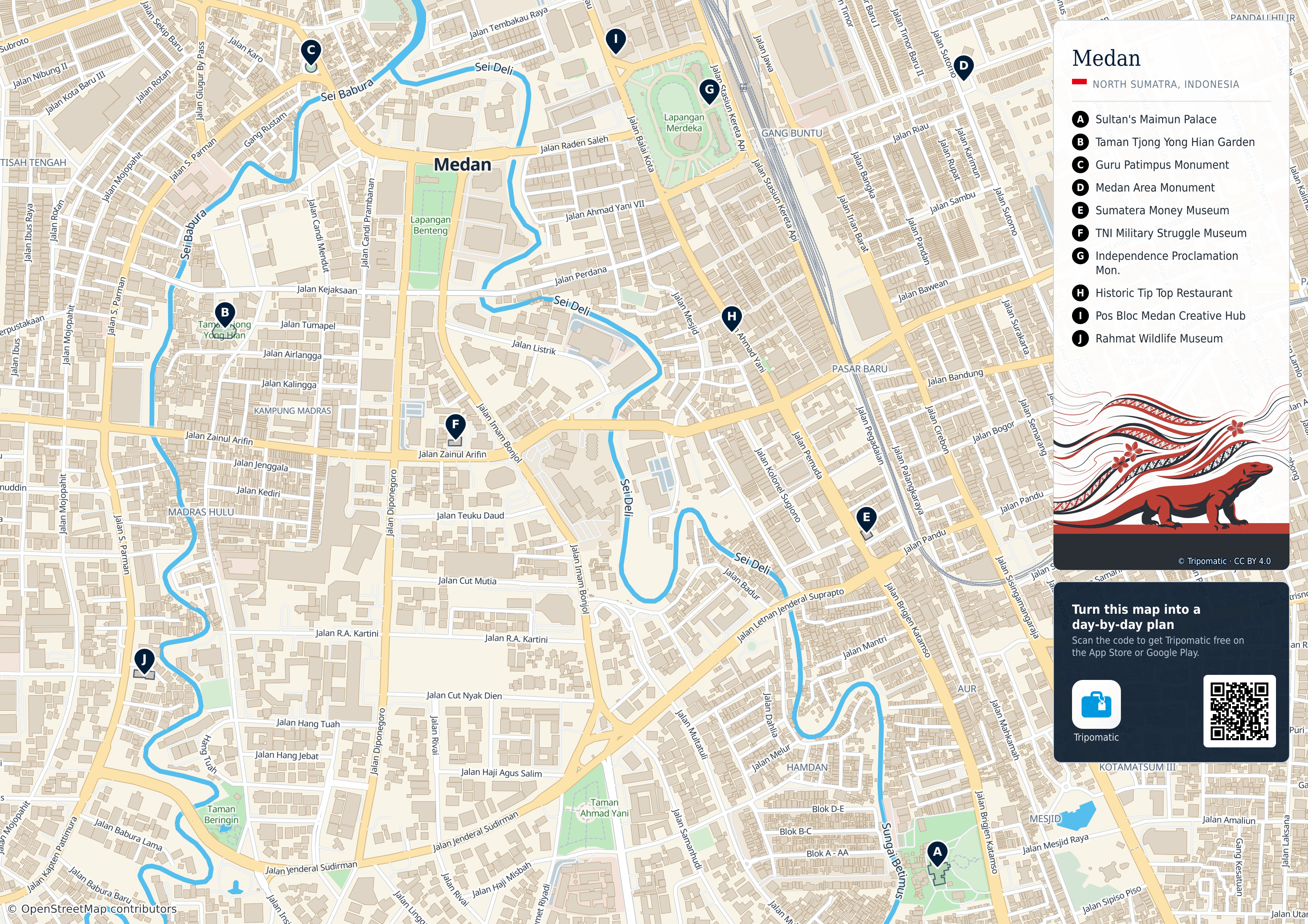 Medan – printable tourist map with numbered top attractions