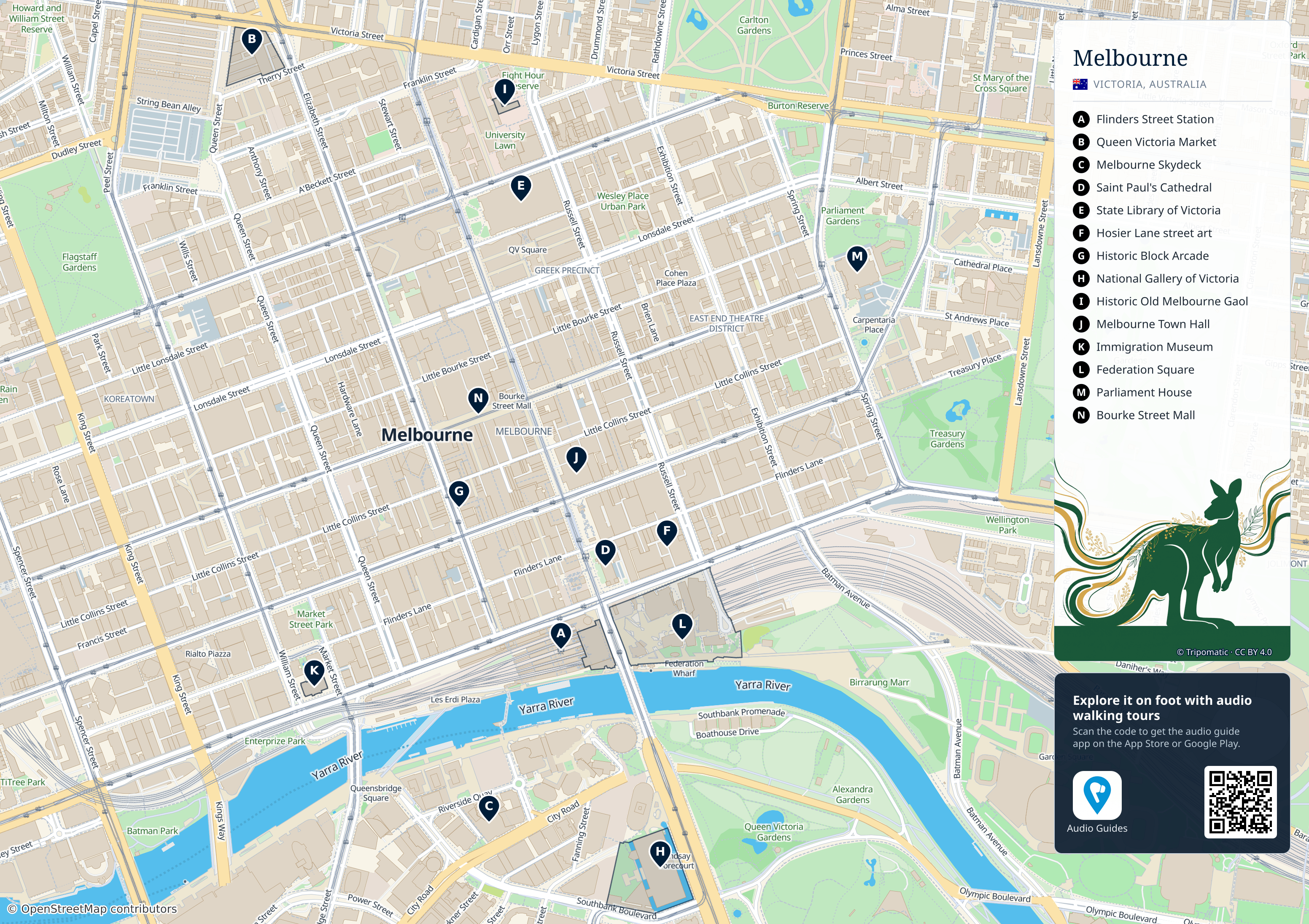 Melbourne – printable tourist map with numbered top attractions