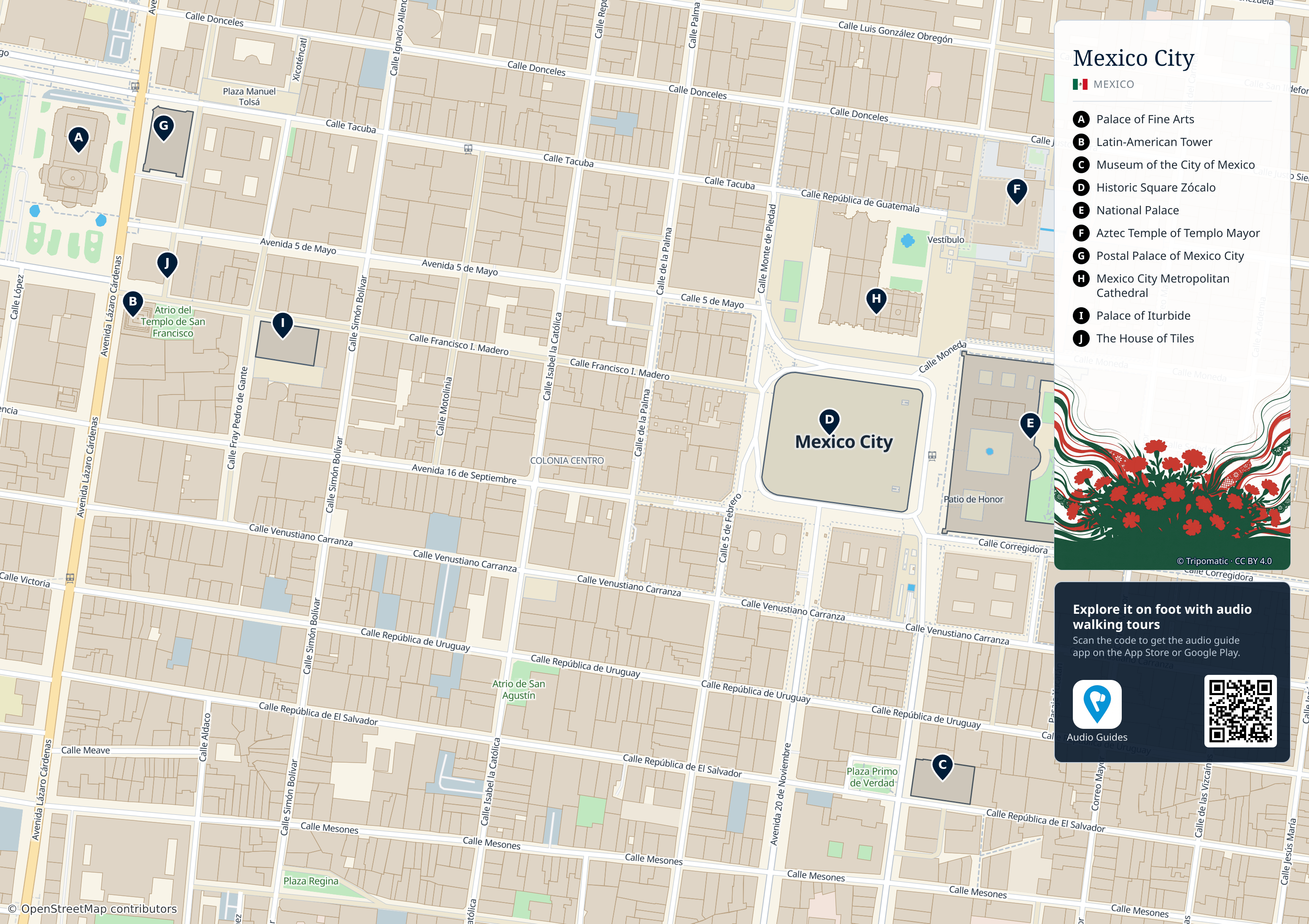 Mexico City – printable tourist map with numbered top attractions