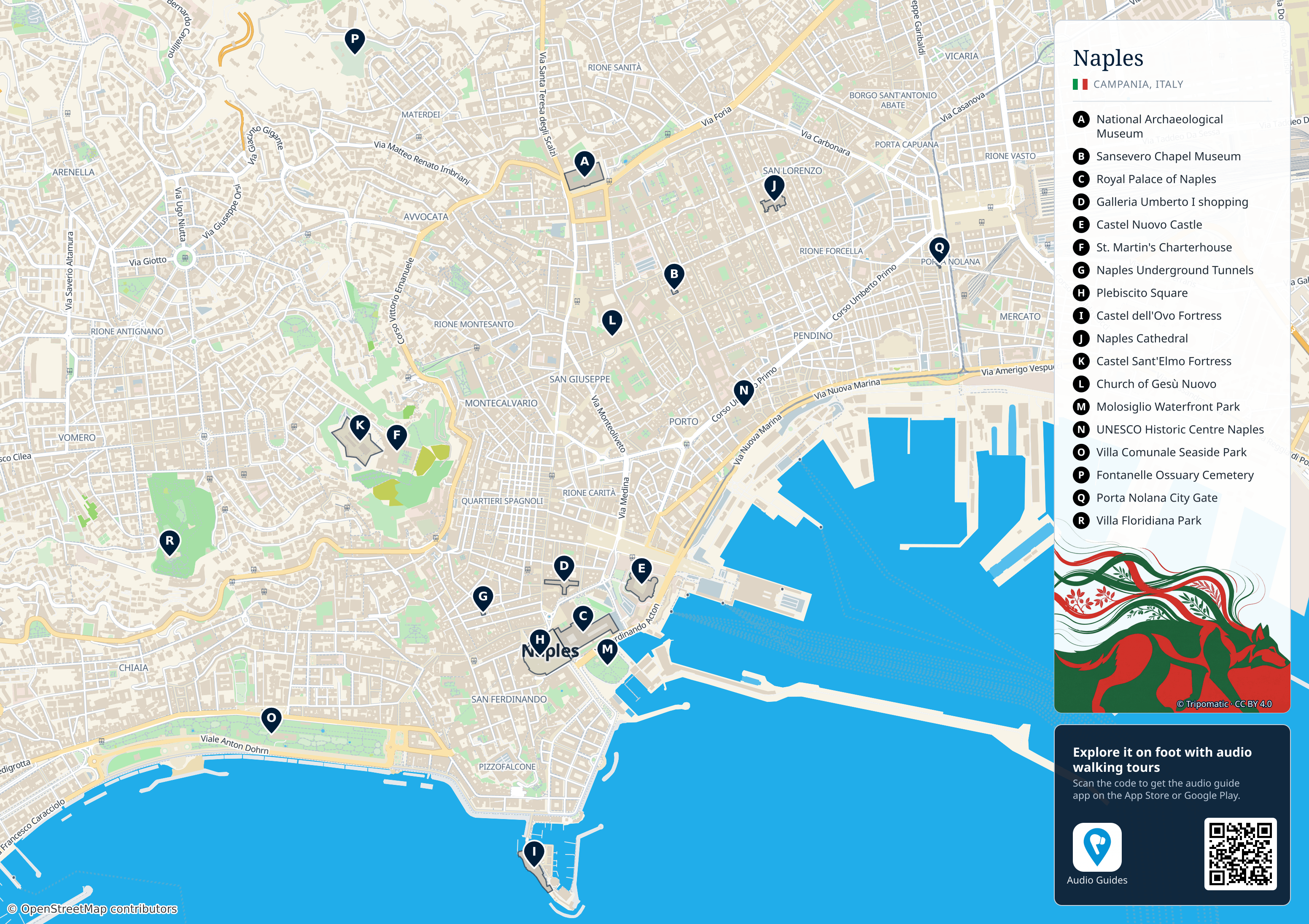 Naples – printable tourist map with numbered top attractions