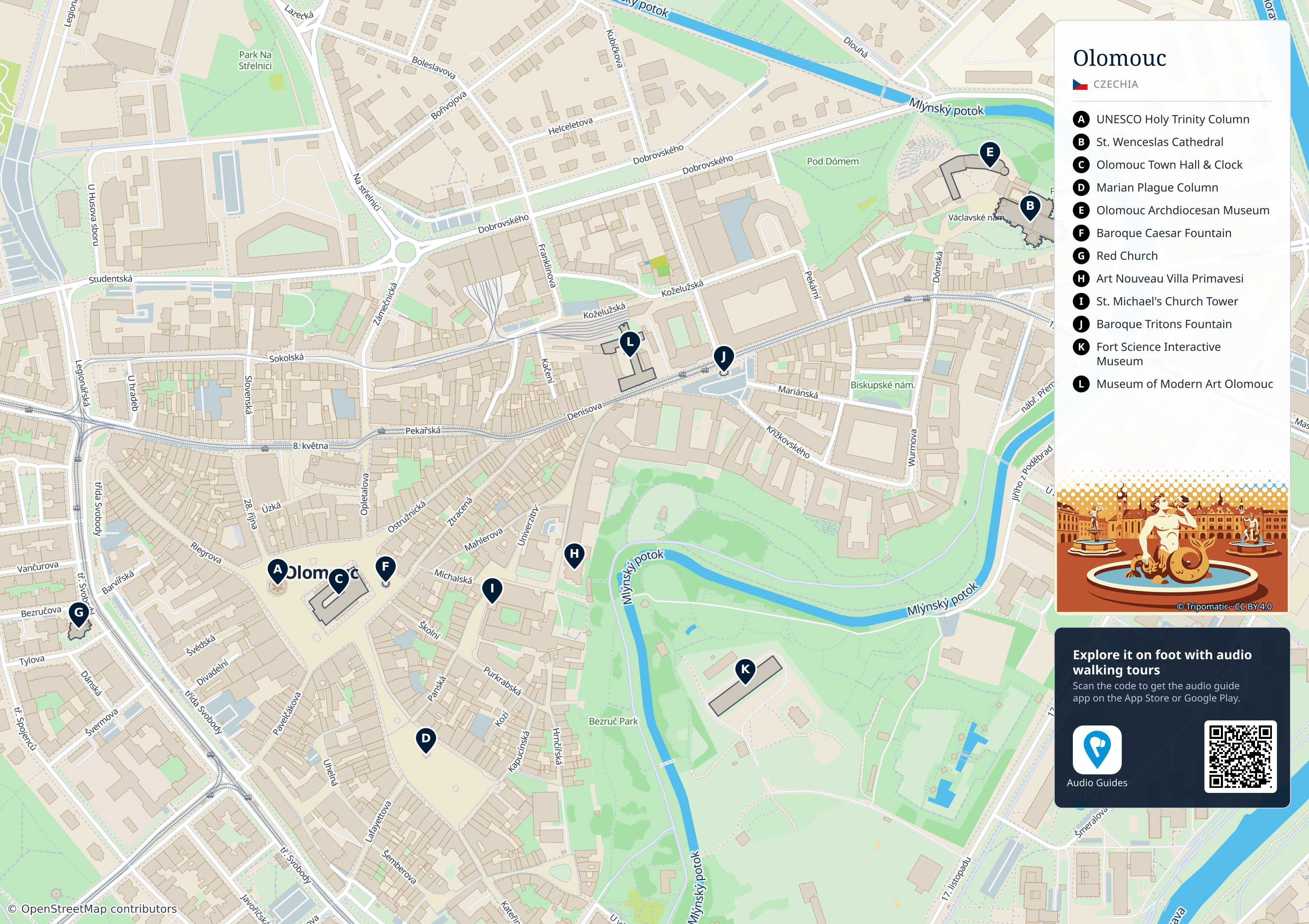 Olomouc – printable tourist map with numbered top attractions