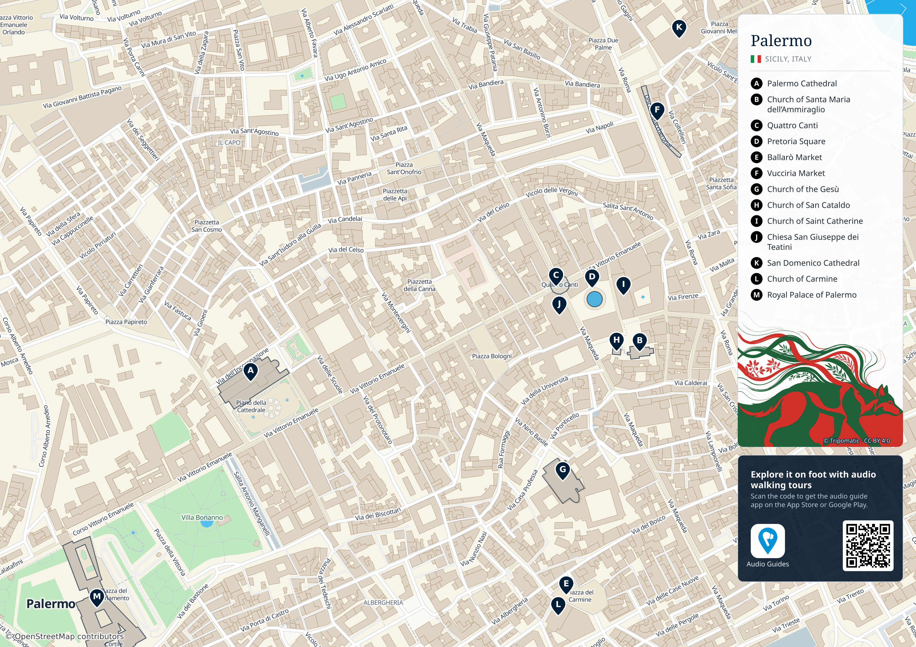 Palermo – printable tourist map with numbered top attractions