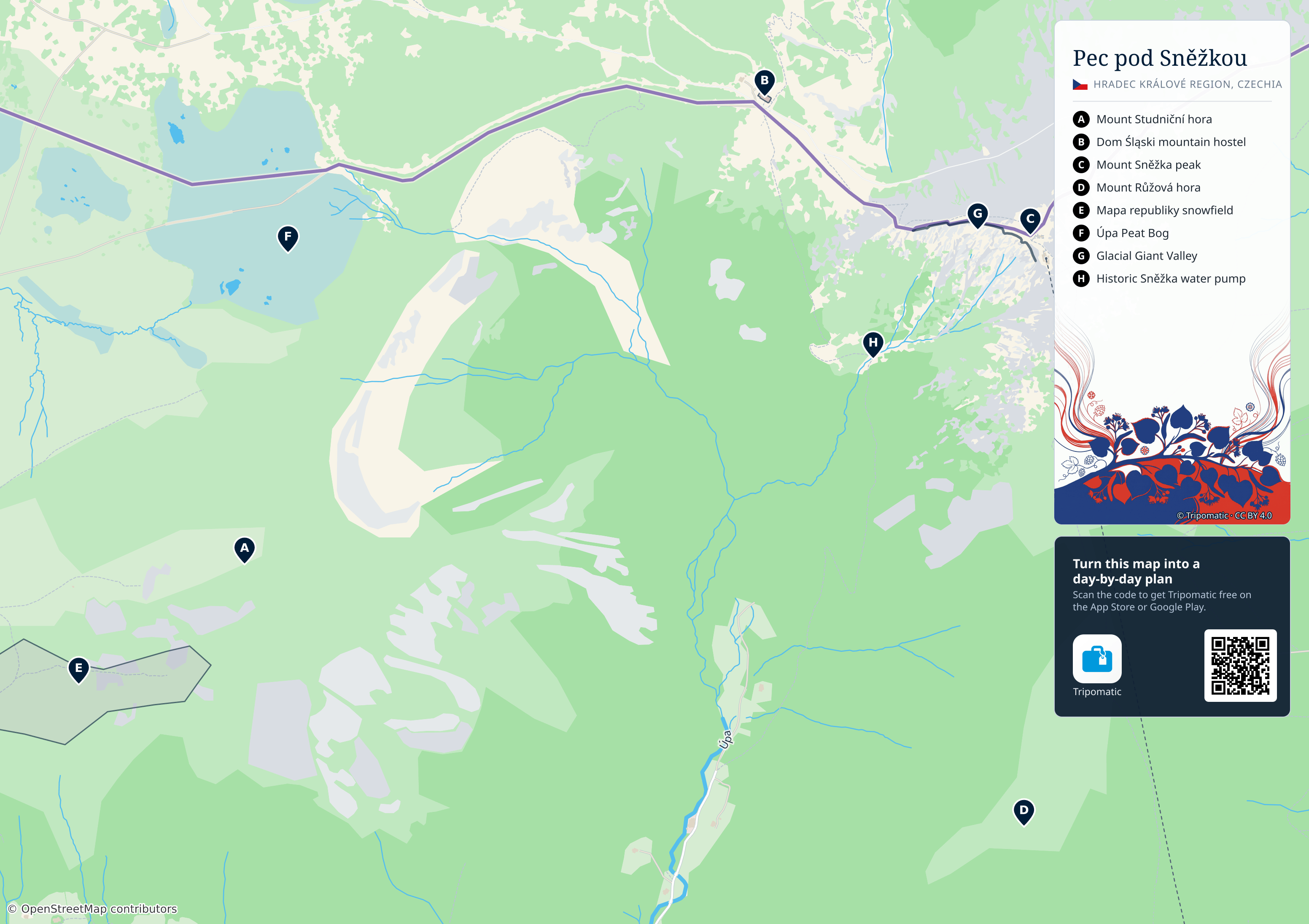 Pec pod Sněžkou – printable tourist map with numbered top attractions